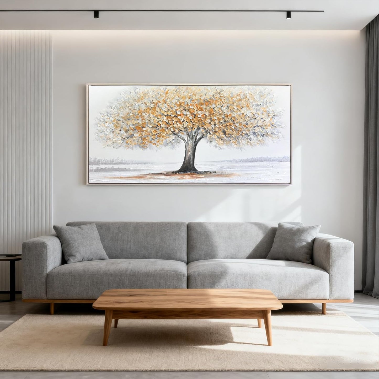 White Tree of Life Canvas Wall Art, Modern Abstract Textured Painting, Large Framed Panoramic Landscape Artwork for Living Room, Bedroom, Office, Home Decor 60"x30"