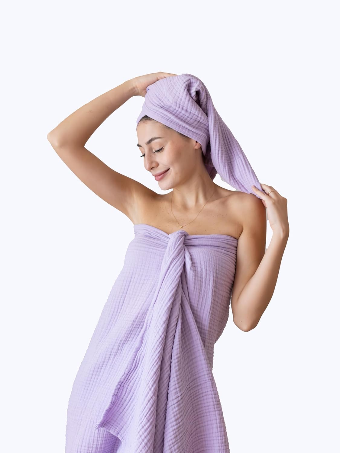 Muslin Bath Towels Pack of 2-32"x67" Inch Large Size, 100% Turkish Cotton, Thin, Soft, Quick-Dry, Lint-Free, Muslin Bathroom Towels (Lilac, Pack of 2 Bath Towels)