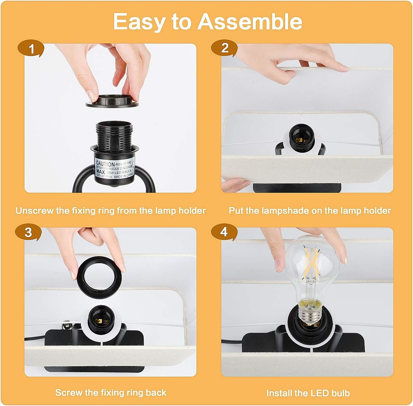 3-Way Dimmable Touch Control Table Lamp with 2 USB Ports and AC Power Outlet Modern Bedside Nightstand Lamp Fabric Shade and Metal Base for Guestroom Bedroom Living Room LED Bulb Included Warm White