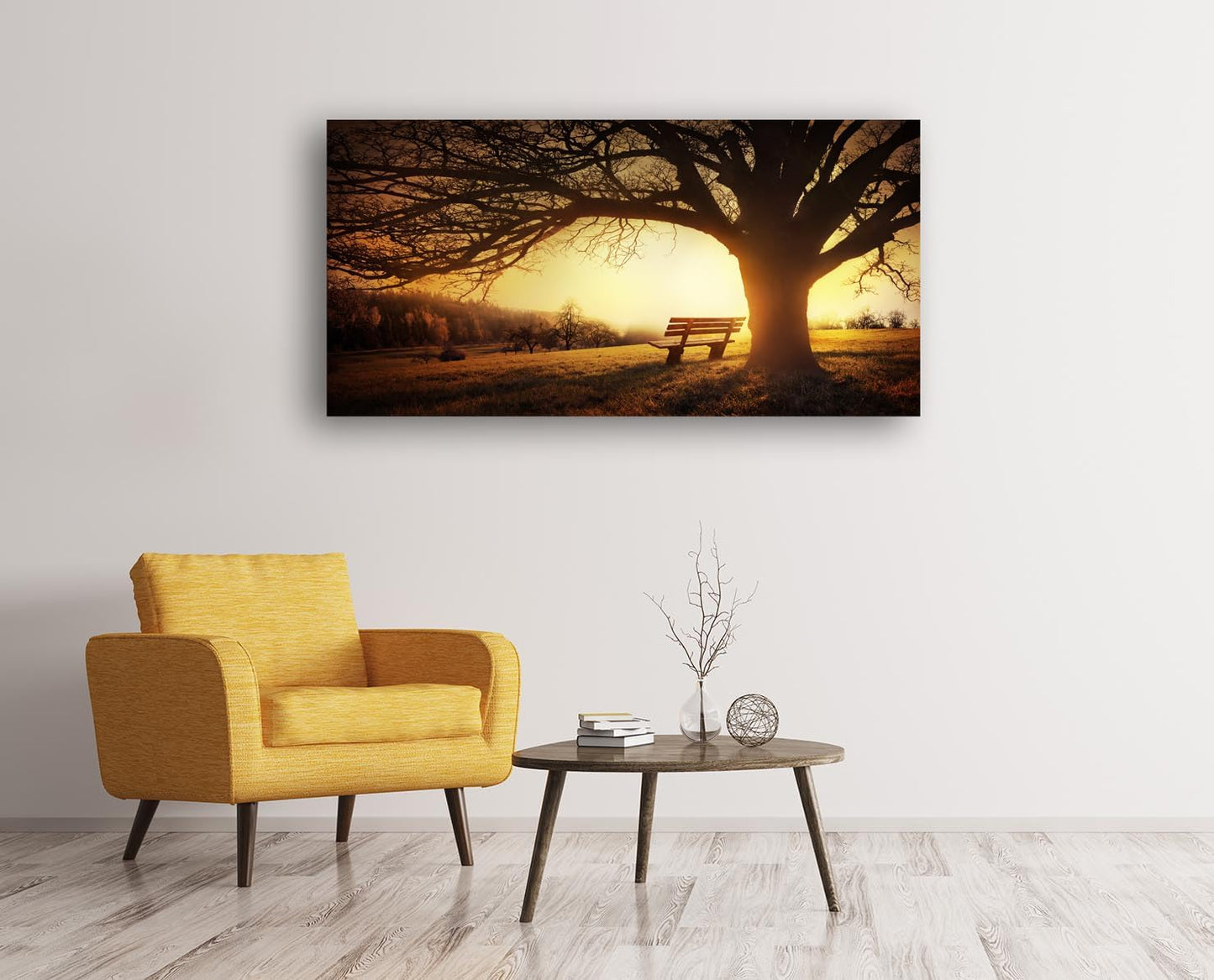 Muolunna Wall Art Decor Canvas Print Picture Big Trees in Sunset 1 Panel Golden Sunset Forest Natural Landscape Painting Artwork for Living Room Bedroom Office Home Wall Decor Framed Ready to Hang