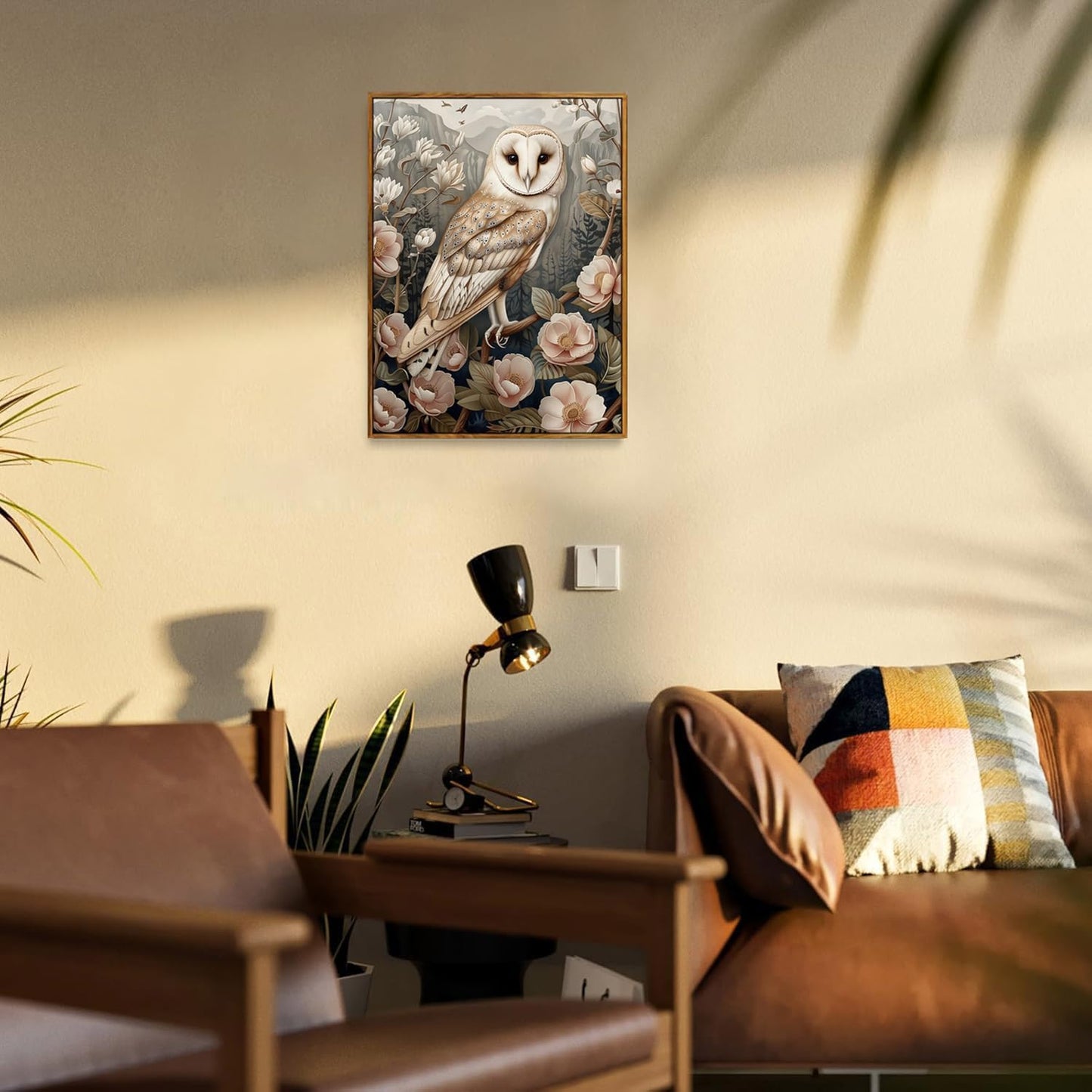 Djmwtb Vintage Framed Wall Art Floral Owl Canvas Wall Art Prints Flower Botanical Painting Nature Pictures Artwork for Bedroom Living Room 12x16in