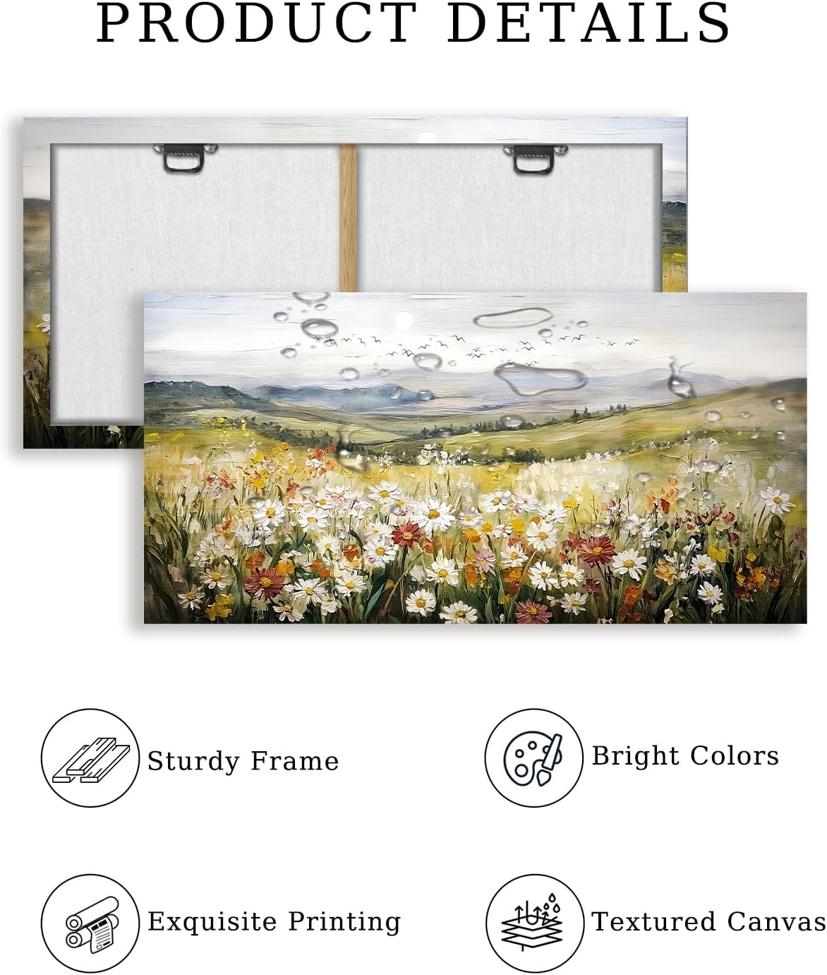SERIMINO Nature Landscape Wall Art, Mountain Daisy Extra Large Artwork, Wildflower Meadow Rustic Home Decor Art Prints, French Country Aesthetic Paintings Wall Decor Living Room Dining Room 30X60 Inch
