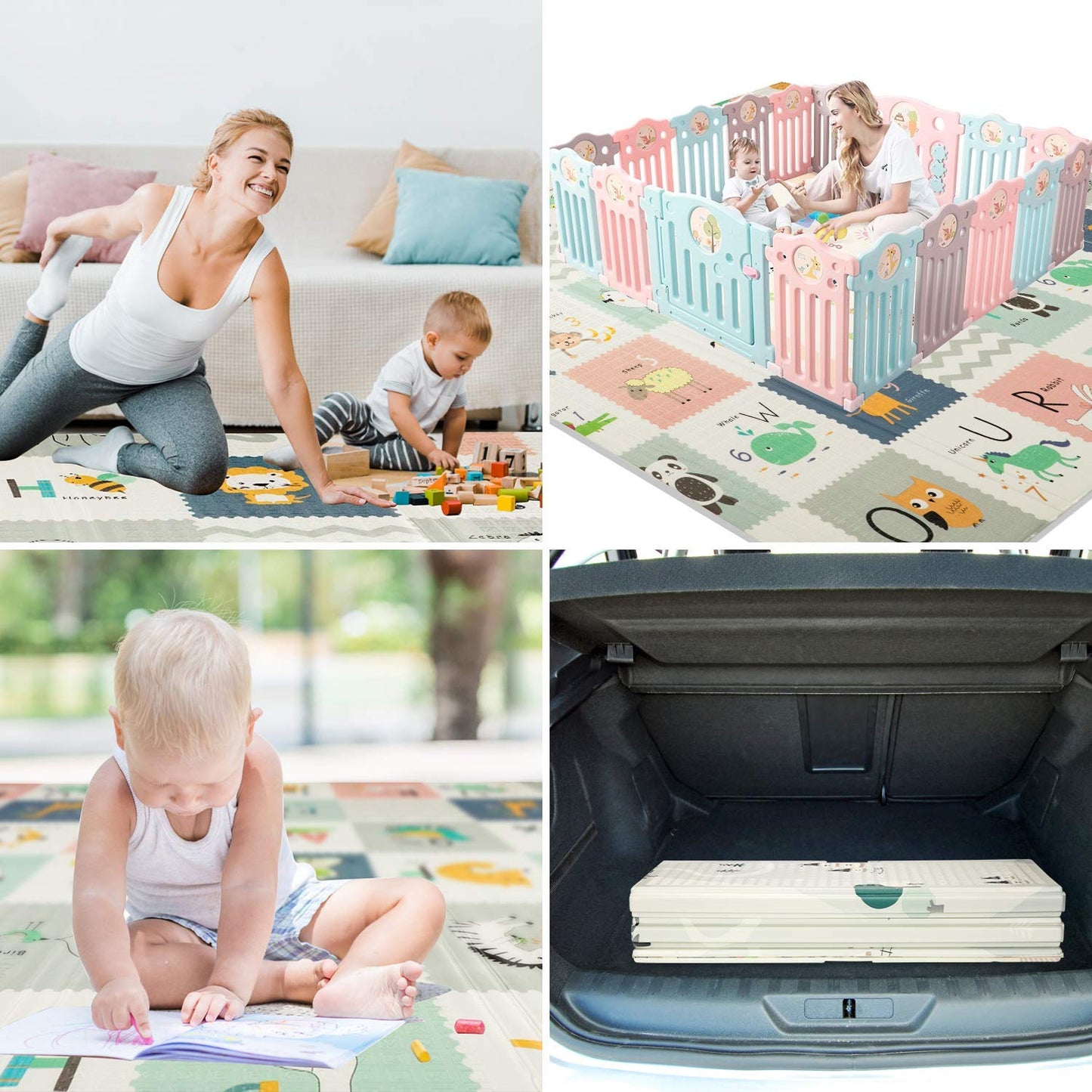 FLAGAV Baby Play Mat, 79x71x0.4inch Extra Large Folding Baby Crawling Mat, Waterproof Reversible Playmat Foam Non Toxic Anti-Slip Portable Kids Play Mat for Infant, Toddler