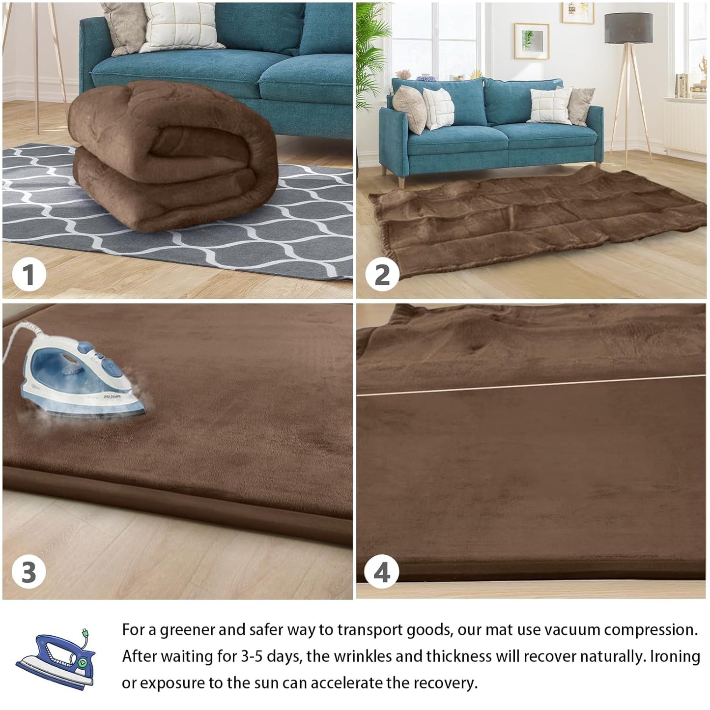 Baby Play Mat for Floor Tummy Time Mat Nursery Rug Muscle Area Rug Playroom Rug Tatami 74 * 50" Memory Foam 1.3" Thick Crawling For Babies,Toddlers, Infants, Kids,Floor,Coffee