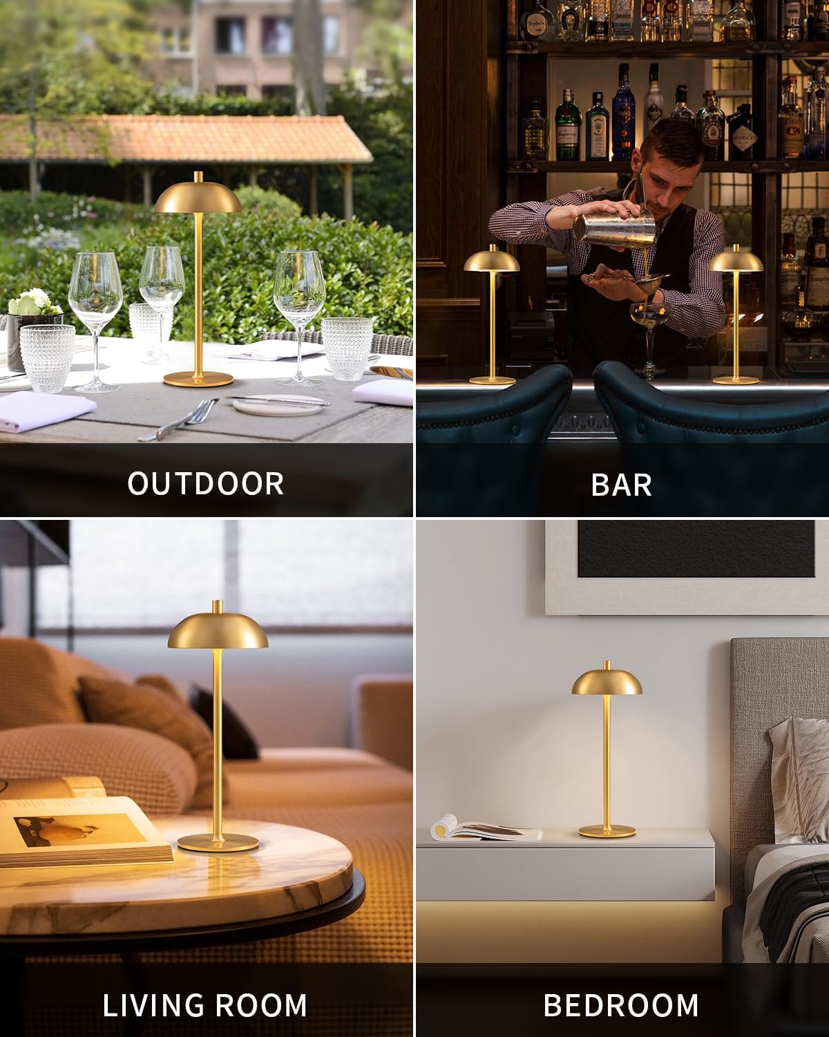 Cordless LED 12" Small Table Lamps Set of 2, Modern Portable Desk Lamp, 3 Color Dimming Rechargeable Battery Lights, for Bedroom, Outdoor, Restaurant, Bedside, Baby Night Light, Gifts (Gold)