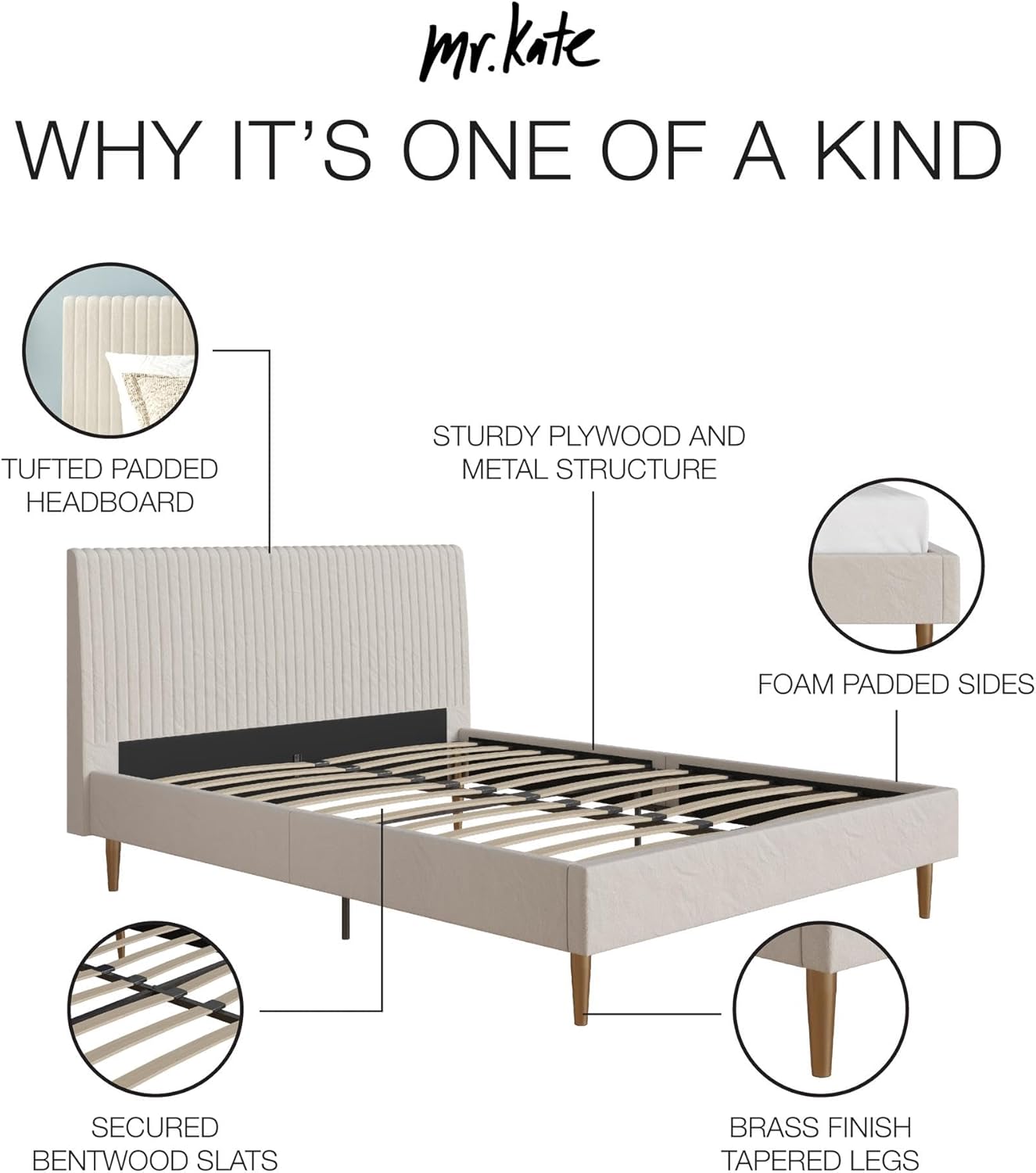 Mr. Kate Daphne Upholstered Bed with Vertical Channel Tufted Headboard, Full, Ivory Velvet