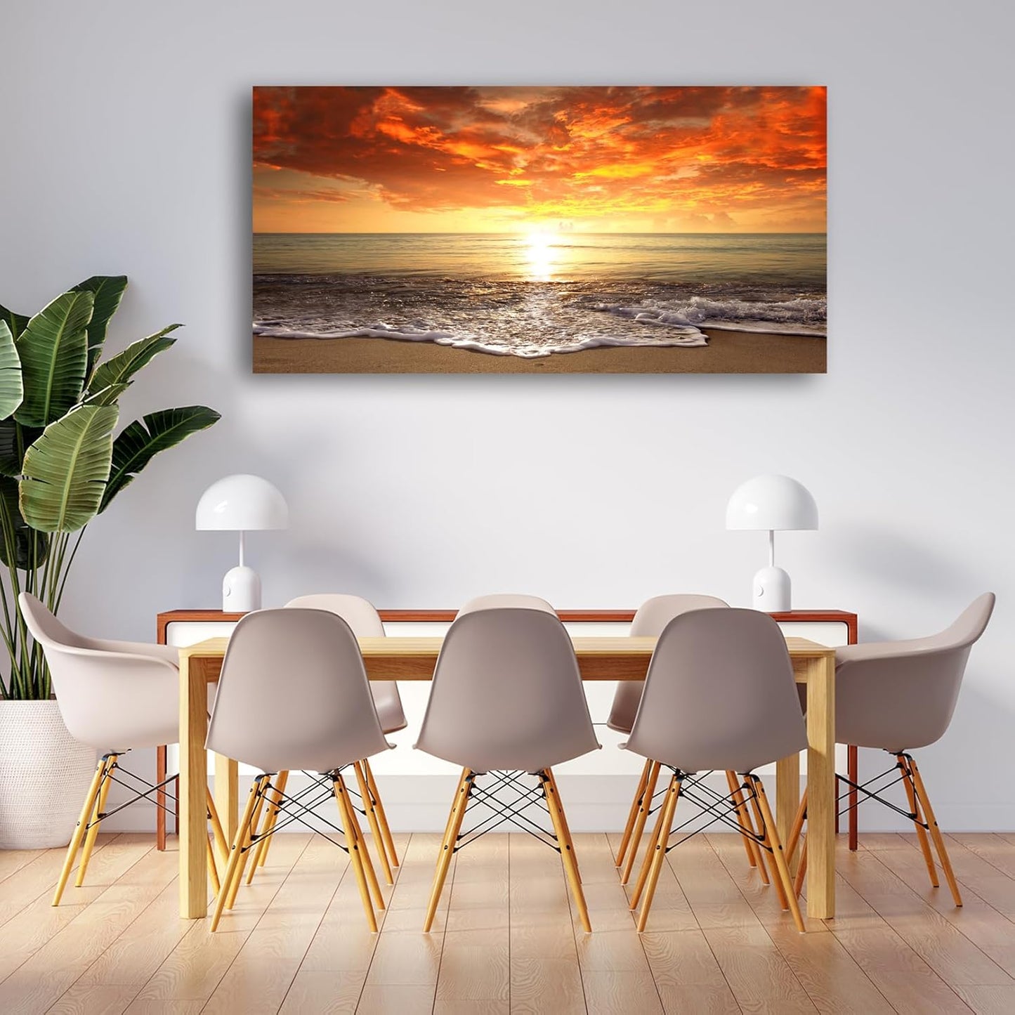Baisuart-S0150 Canvas Prints Wall Art Sunset Ocean Beach Pictures Photo Paintings for Living Room Bedroom Home Decorations Modern Stretched and Framed Seascape Waves Landscape Giclee Artwork