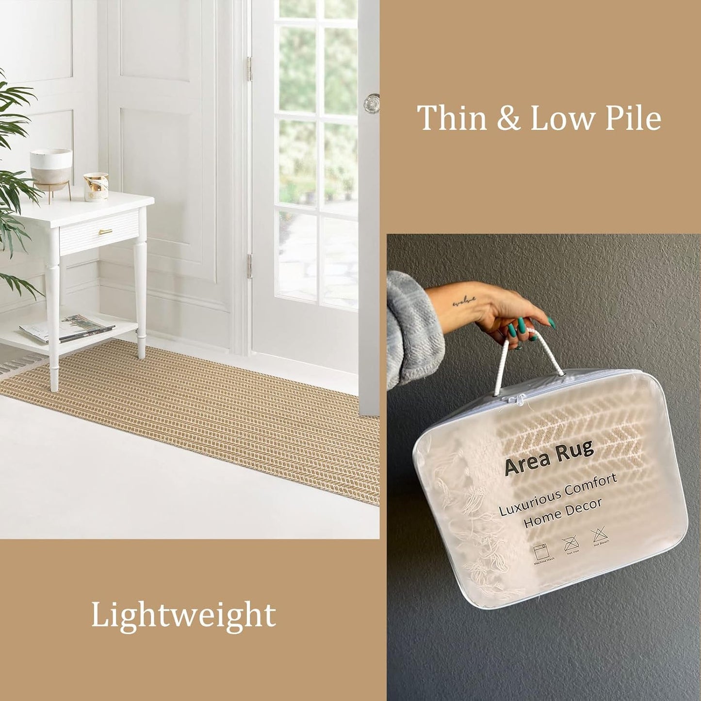 Lahome Boho Kitchen Runner, 2x4.3 Bathroom Runner Rug Lightweight Entryway Rugs Woven Cotton Throw Mat with Tassels, Farmhouse Non Shedding Washable Rug Low Pile Runners for Bedroom Doorway, Khaki