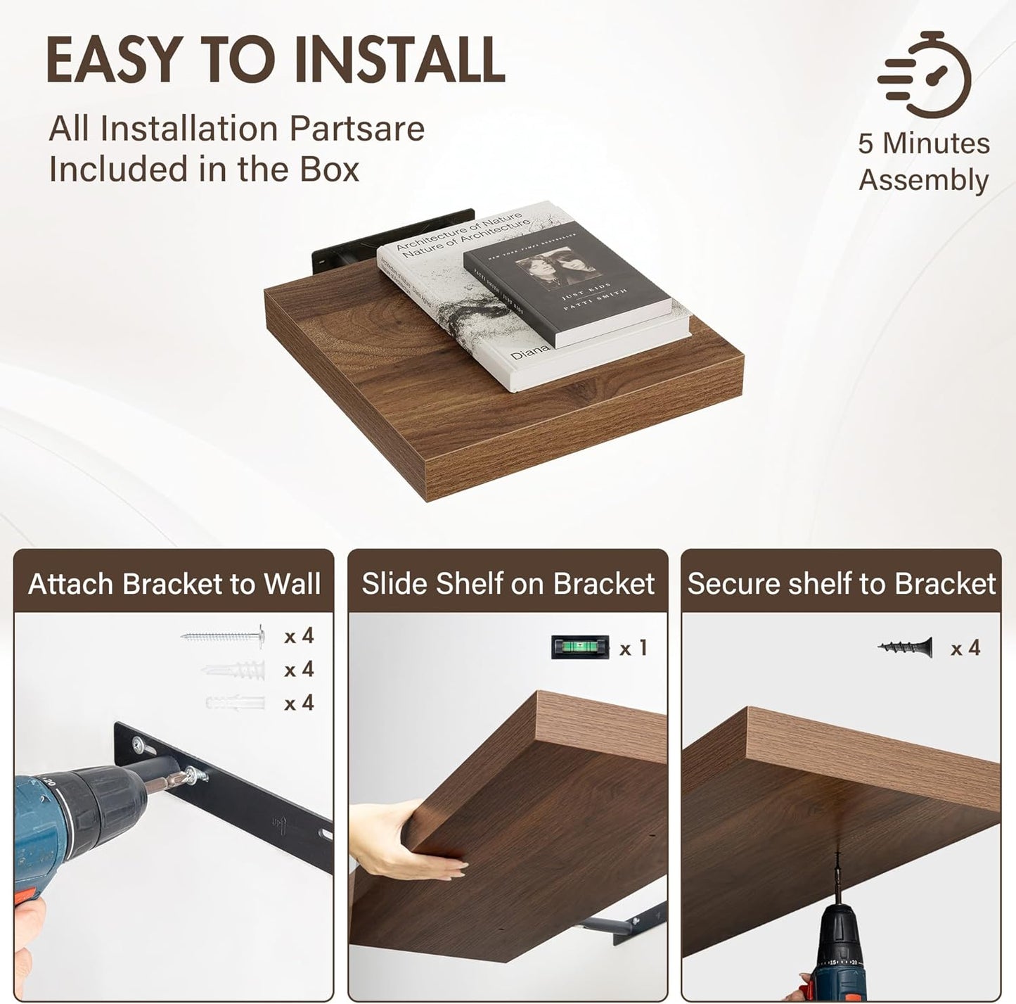 12 Inch Floating Shelves, 12" Deep Floating Shelf Wall Mounted, 12" Wall Shelves, Rustic Deep Bookshelf, Extra Deeper Display Shelves & Storage Shelves for Bedroom, Living Room, Set of 3