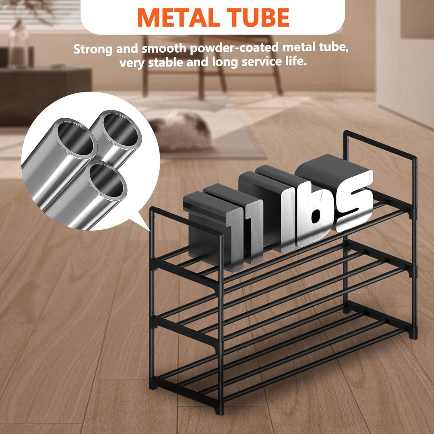 3 Tiers Metal Shoe Rack,Adjustable Shoe Shelf Storage Organizer,Stackable Boot & Shoe Storage,for Entryway,Hallway,Closet,Black