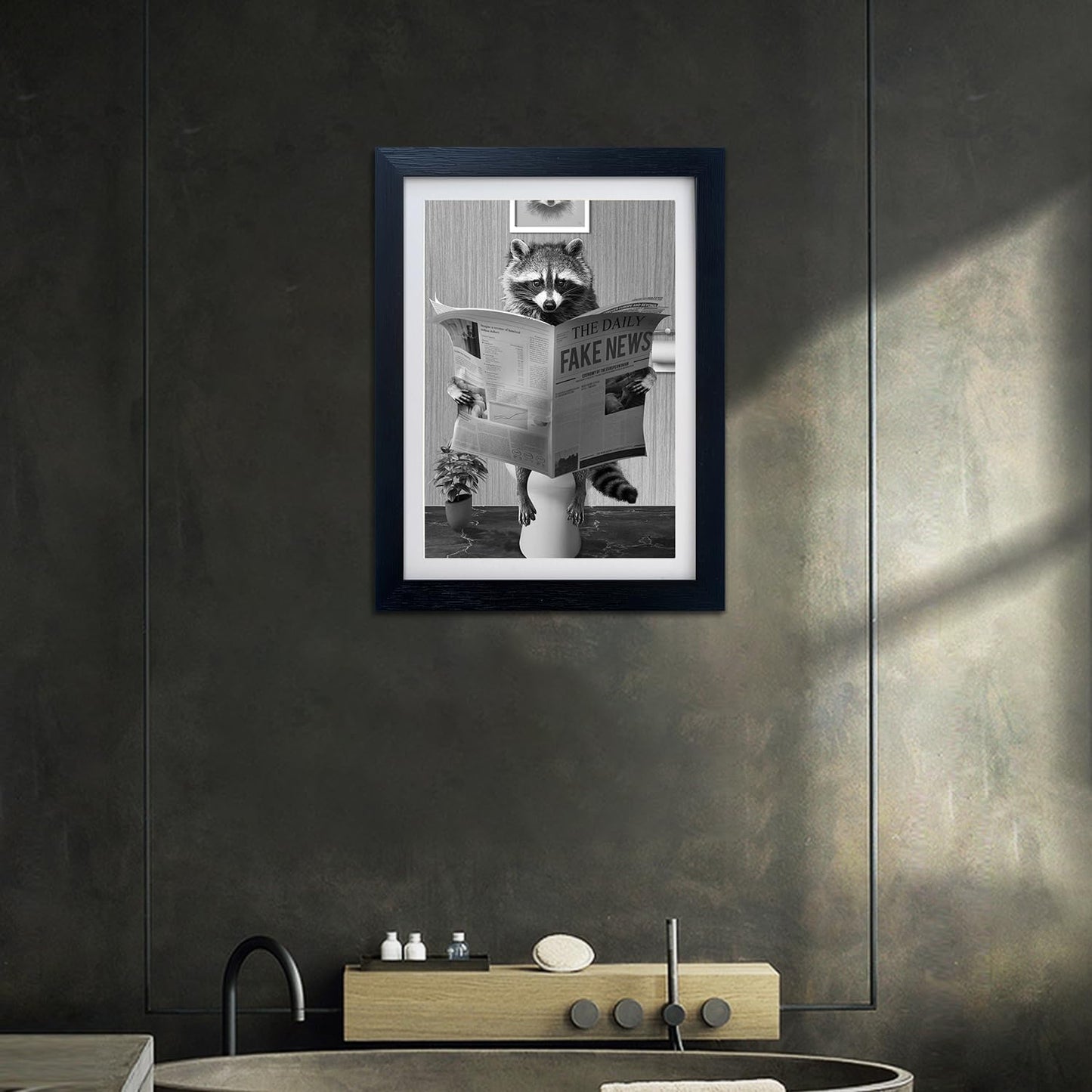 Kids Bathroom Decor Wall Art Bathroom Accessories Funny Raccoon in Toilet Decor Black and White Picture Pinting Funny Animal Canvas Print Artwork