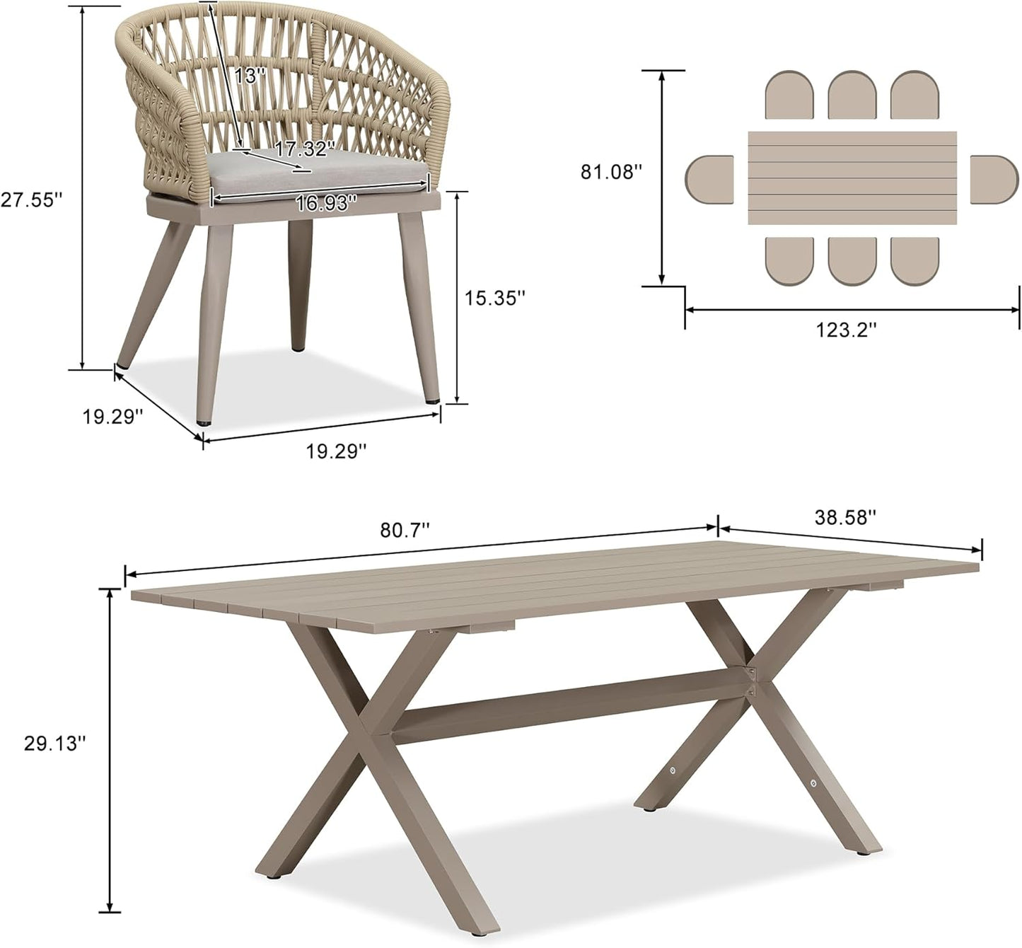 PURPLE LEAF 9 Pieces Outdoor Dining Set All-Weather PE Rattan Outdoor Patio Furniture Set with All Aluminum Frame Rectangular Table and Chairs Set for Lawn Garden Backyard Deck, Champagne