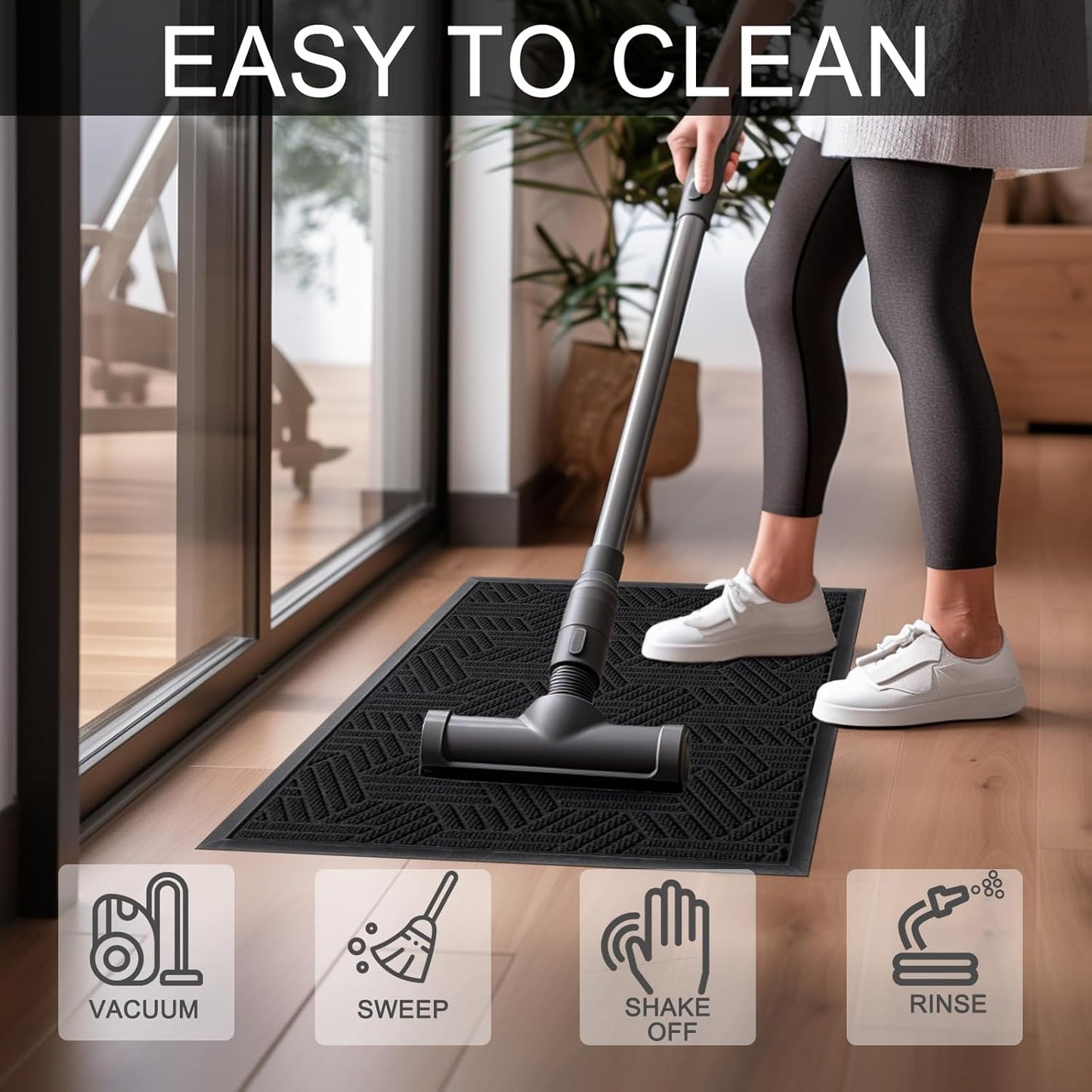 Front Door Mat 36"x24" Indoors Outdoors Welcome Mats, Waterproof Non-Slip Rubber Backing Heavy Duty Doormat Outside Entrance, Low Profile Entryway Rugs Floor Mat for Patio, Pattern B Black