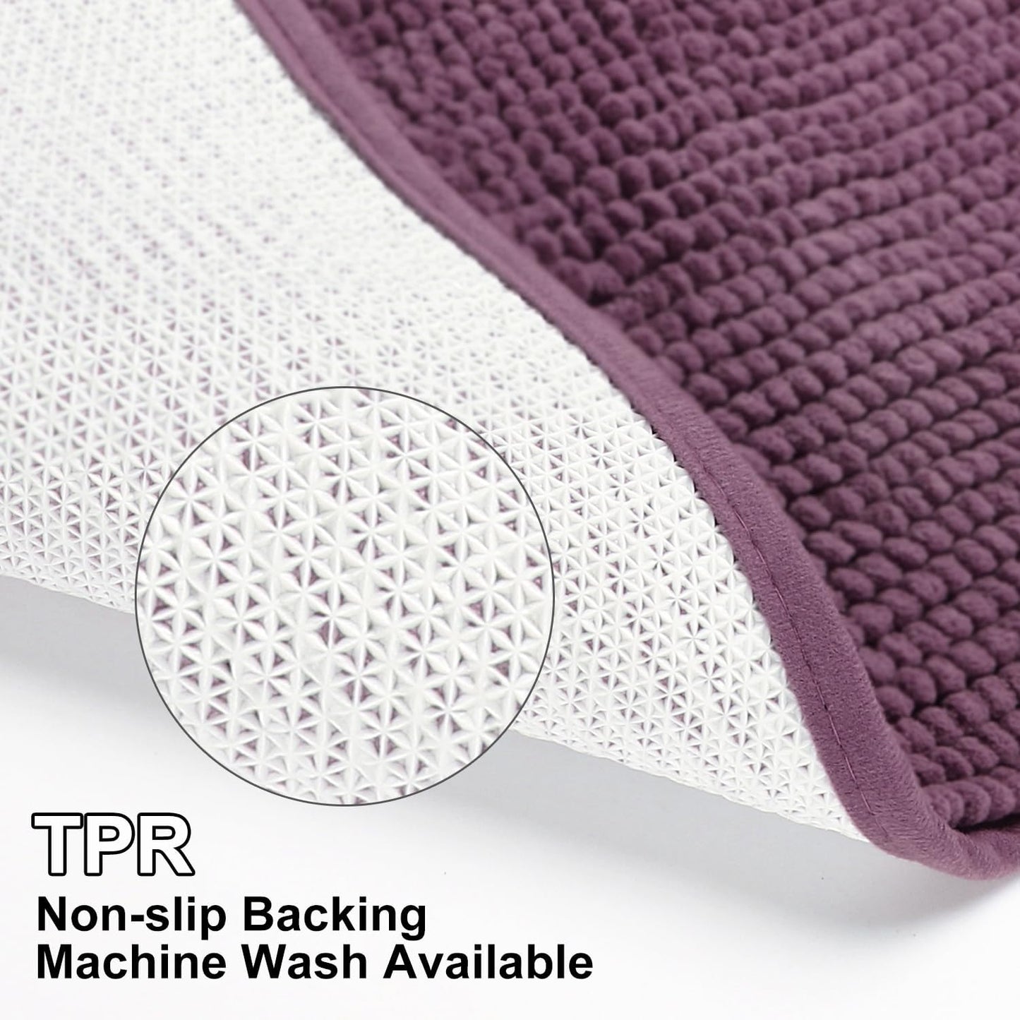 Urvoix Bathroom Rugs Sets 3 Piece, Non-Slip Chenille Bath Rug - Ultra Soft, Washable, Super Absorbent Bath Mat for Bathroom, Toilet and Tub (Plum)