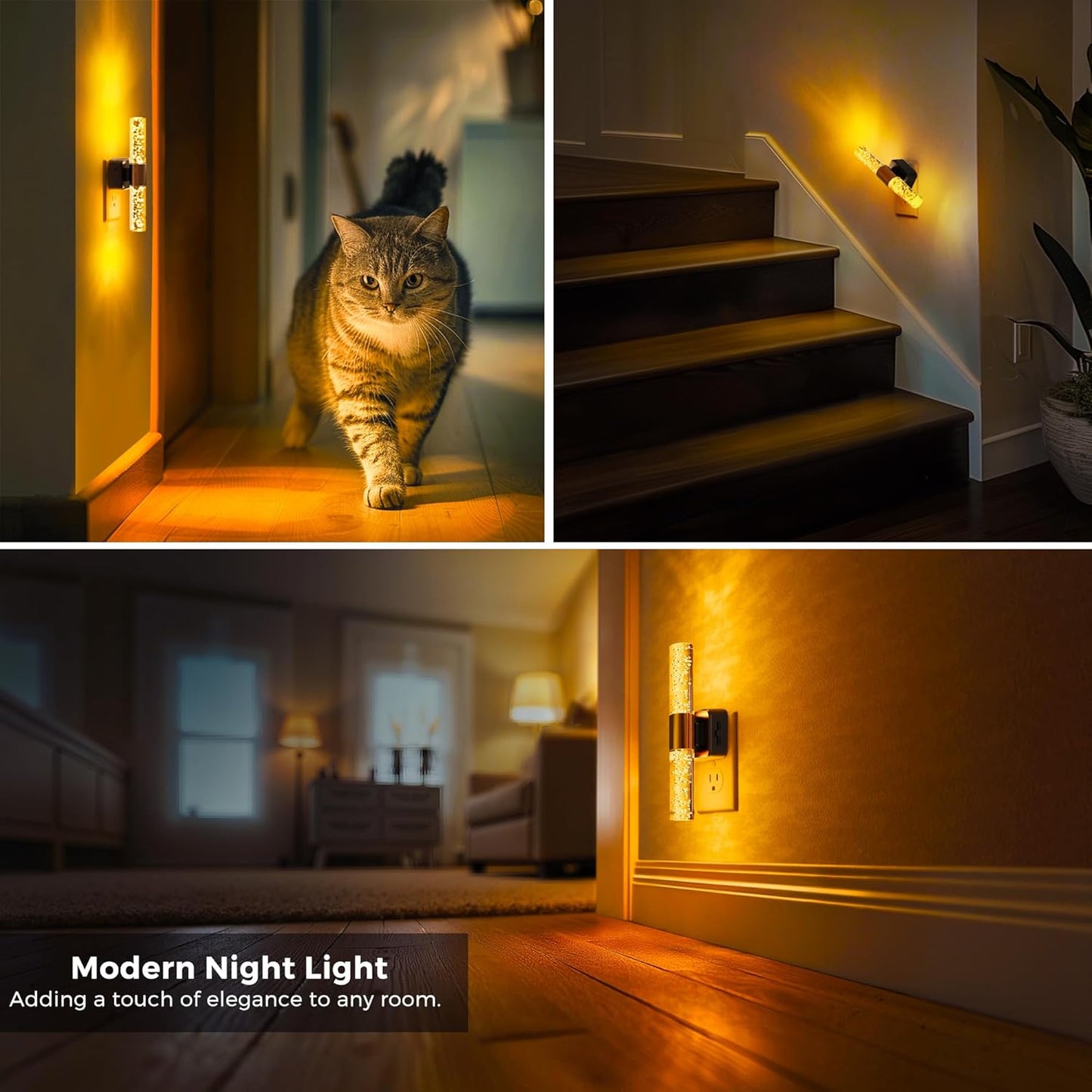 L LOHAS LED Amber Night Light, Bubble Acrylic Night Lights Plug into Wall, 180° Rotating Nightlights, Yellow Nightlights Dimmable, Light Sensor, Sleep Light for Kids Bedroom Bathroom Hallway, 1-Pack