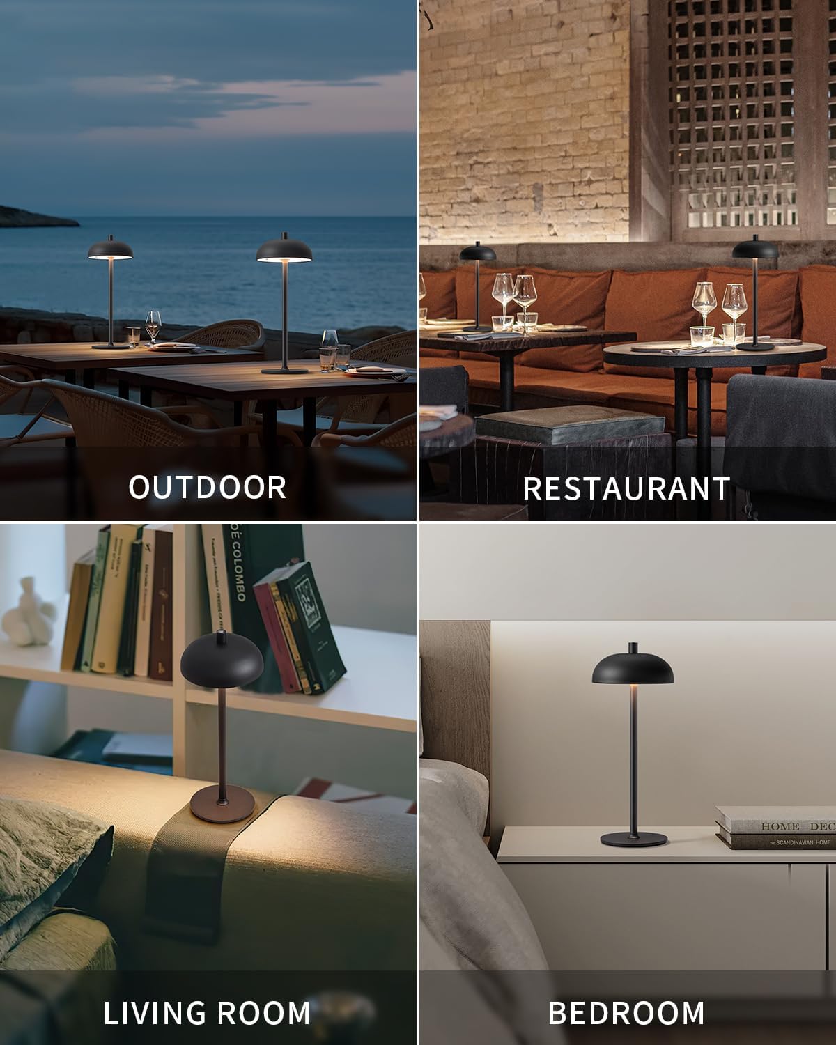 Cordless LED 12" Small Table Lamps Set of 2, Modern Portable Desk Lamp, 3 Color Dimming Rechargeable Battery Lights for Bedroom, Outdoor, Restaurant, Bedside, Baby Night Light, Gifts (Black)