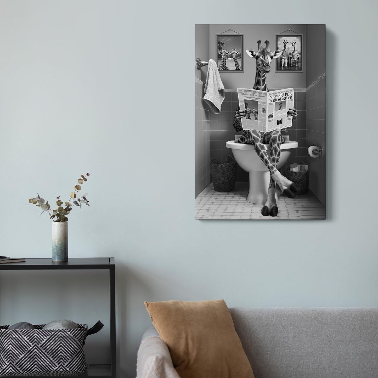 DIHSIEG Inspirational Canvas Wall Art Funny Bathroom Wall Art Print Poster, Frameless Canvas Decor,with Hook, Can be Placed on the Table,Motivational Prints,Dark 12x16 Inch