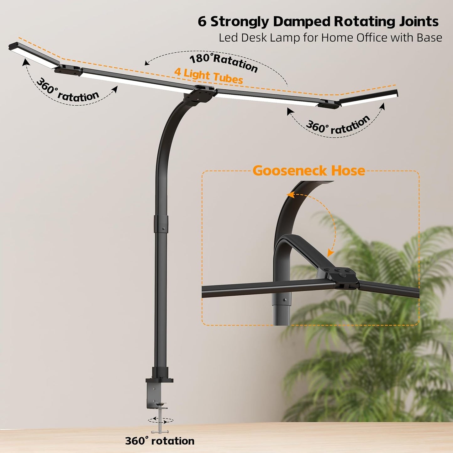 Office Home Desk Lamp,24W Super Bright Eye-Care Desk Lamp,Adjustable Gooseneck Office LED Task Light with Soft Non-Glare Lighting,Suitable for Studying,Reading (Black) (Black -a)