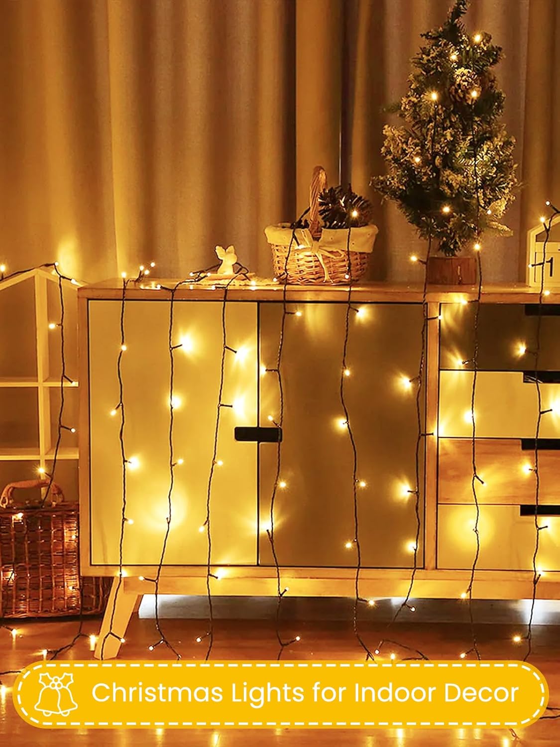 2 Pack Battery Operated Christmas Lights with Timer, 66FT 200 LED Waterproof Battery Twinkle Light, 8 Modes Green Wire Fairy Lights for Indoor & Outdoor Bedroom Tree Christmas Decorations (Warm White)