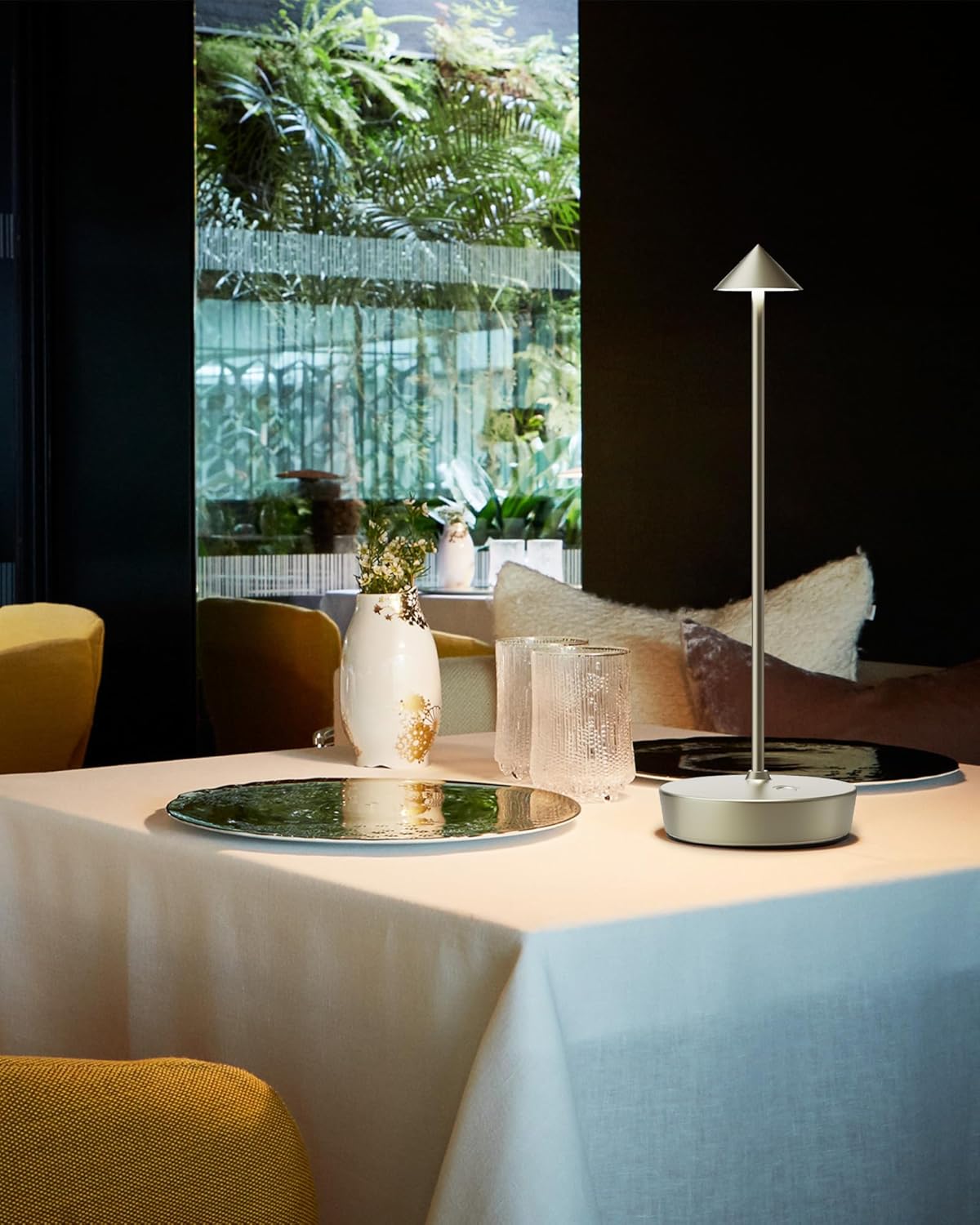 Cordless Table Lamps Rechargeable, 6000mAh Battery Operated LED Desk Lamp Outdoor Waterproof Portable Touch Dimmable Table Night Light for Patio Restaurant Dining Home Silver