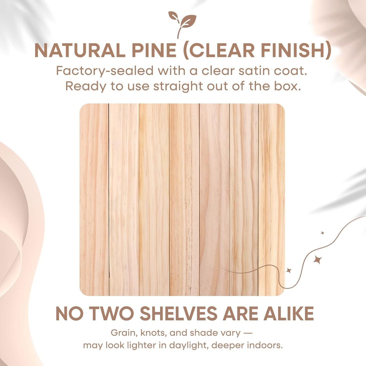 Homeforia 42 inch Natural Floating Shelf, High End Solid Real Wood 42inch Small Floating Shelves for Wall Mounted, Natural Wooden Floating Shelves, Heavy Duty Bracket, 42 X 6.5 X 1.75 in, Set of 3