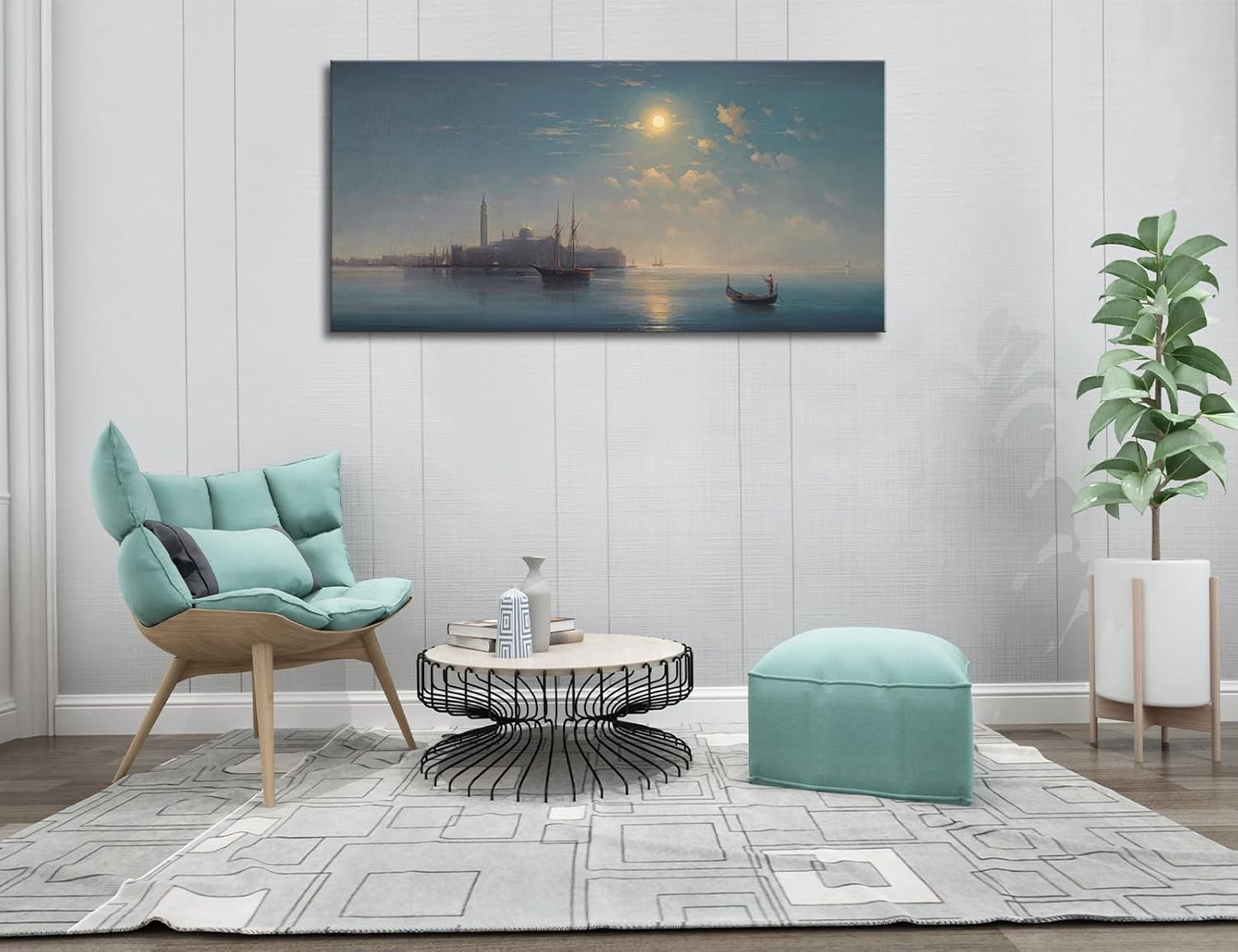 Large Canvas Wall Art Boats at Sunset Artwork Decor for Bedroom Venice Seascape Nature Classical Paintings Peaceful Vintage Landscape Picture Print for Living Room Office Home Decoration 20"x40"