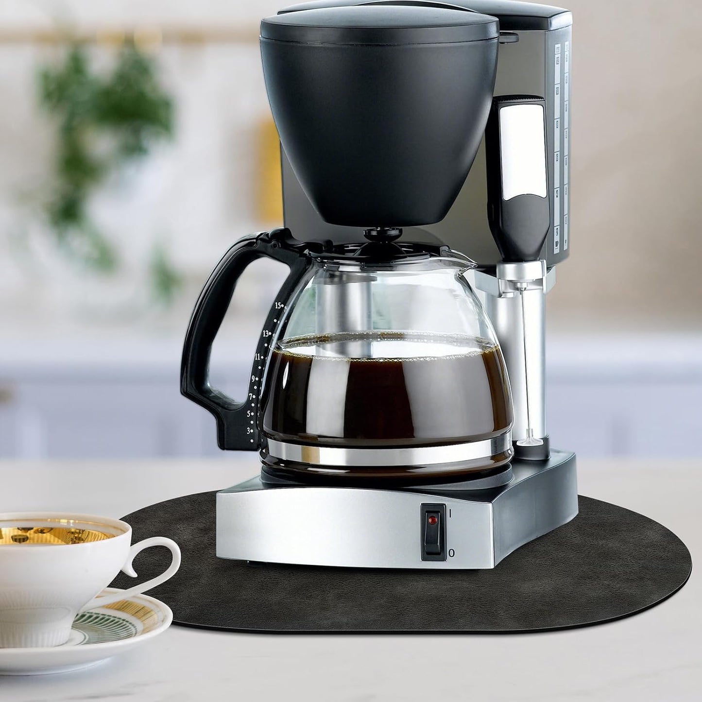 ADRIMER Placemats, Heat Resistant Oval Placemats Set of 12 Washable 12 x 17 Inch, Waterproof Table Mats, Wipeable Pu Place Mats for Kitchen, Dark Grey