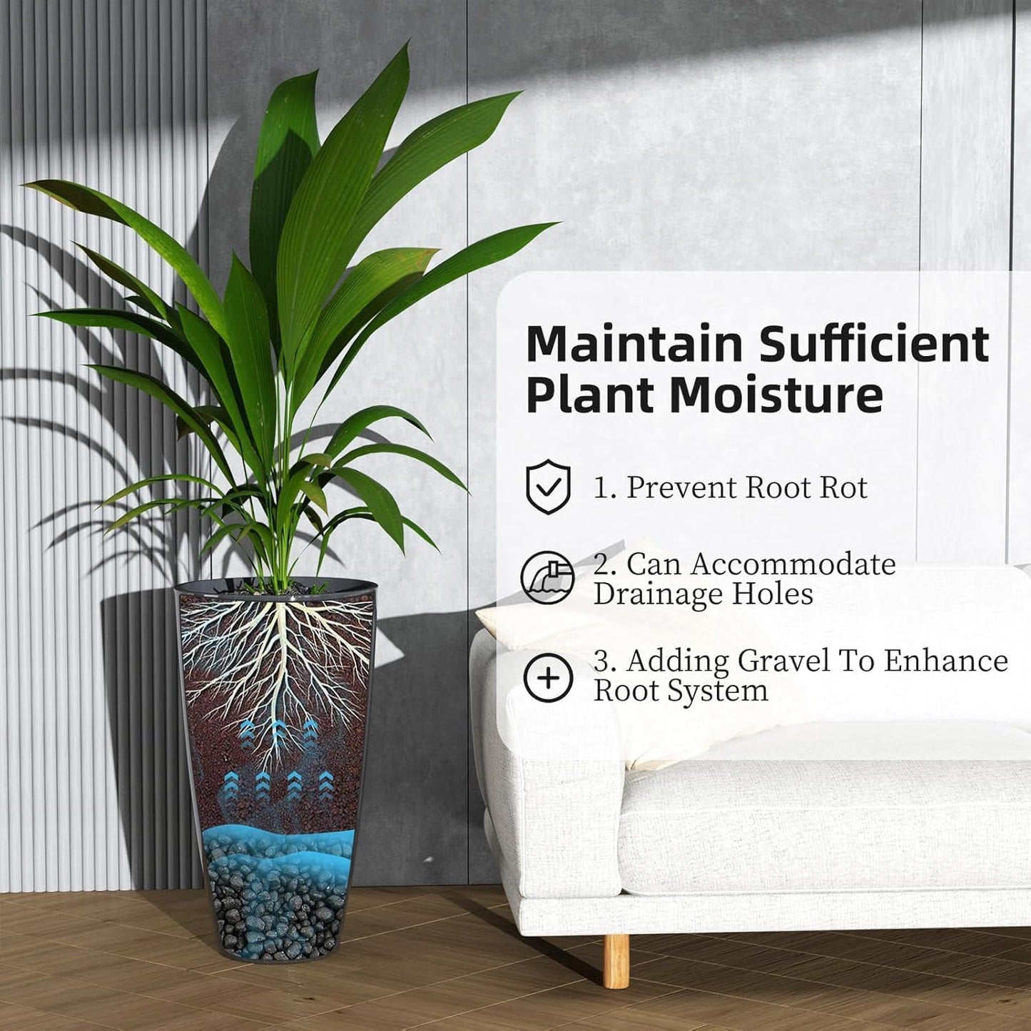 QCQHDU 21 inch Tall Planters for Outdoor & Indoor Plants, Set of 2 Large Outdoor Planters with Drainage Hole for Front Porch, Patio, Garden, Home Decor, Blue