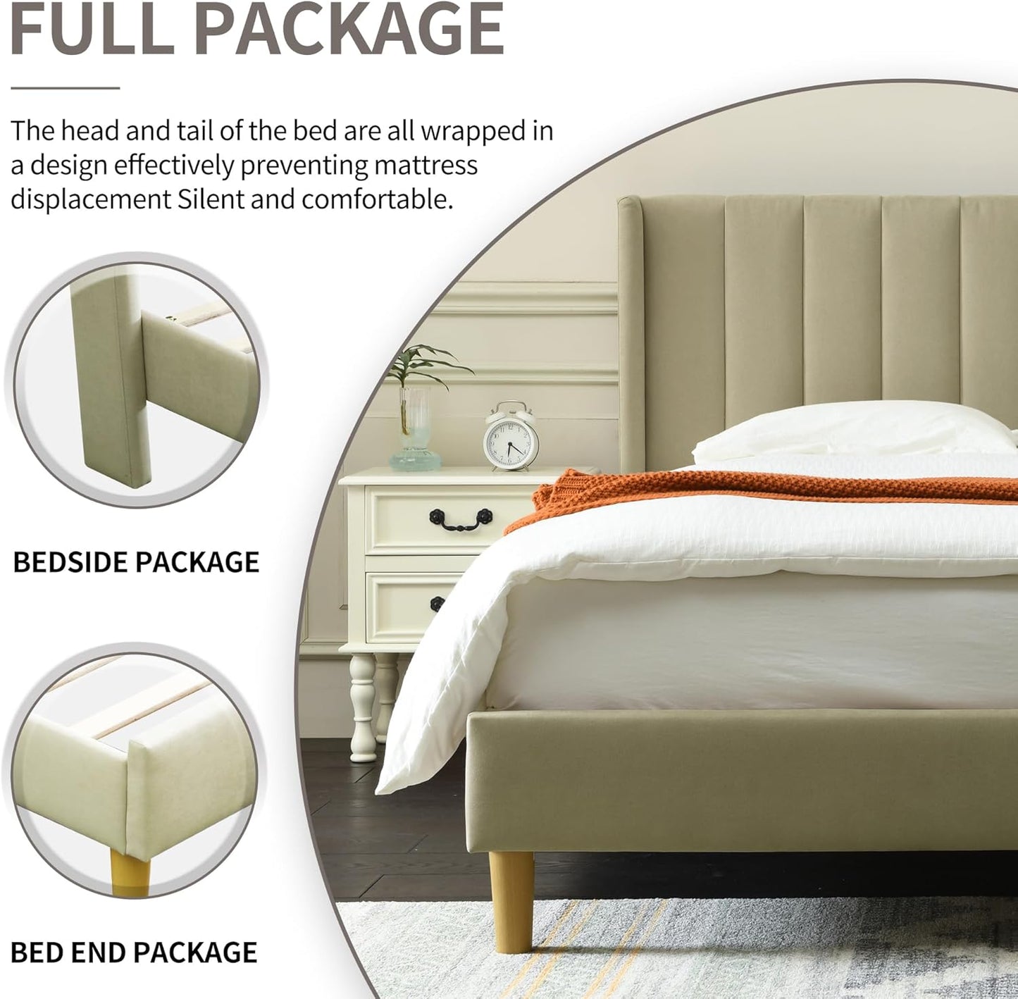 YUHUASHI upholstered Platform Bed Frame/Queen Bed Frame/Modern Geometric Double-Wing Design headboard/Linen Fabric/Easy to Assemble no Noise (Beige, Queen (U.S. Standard))