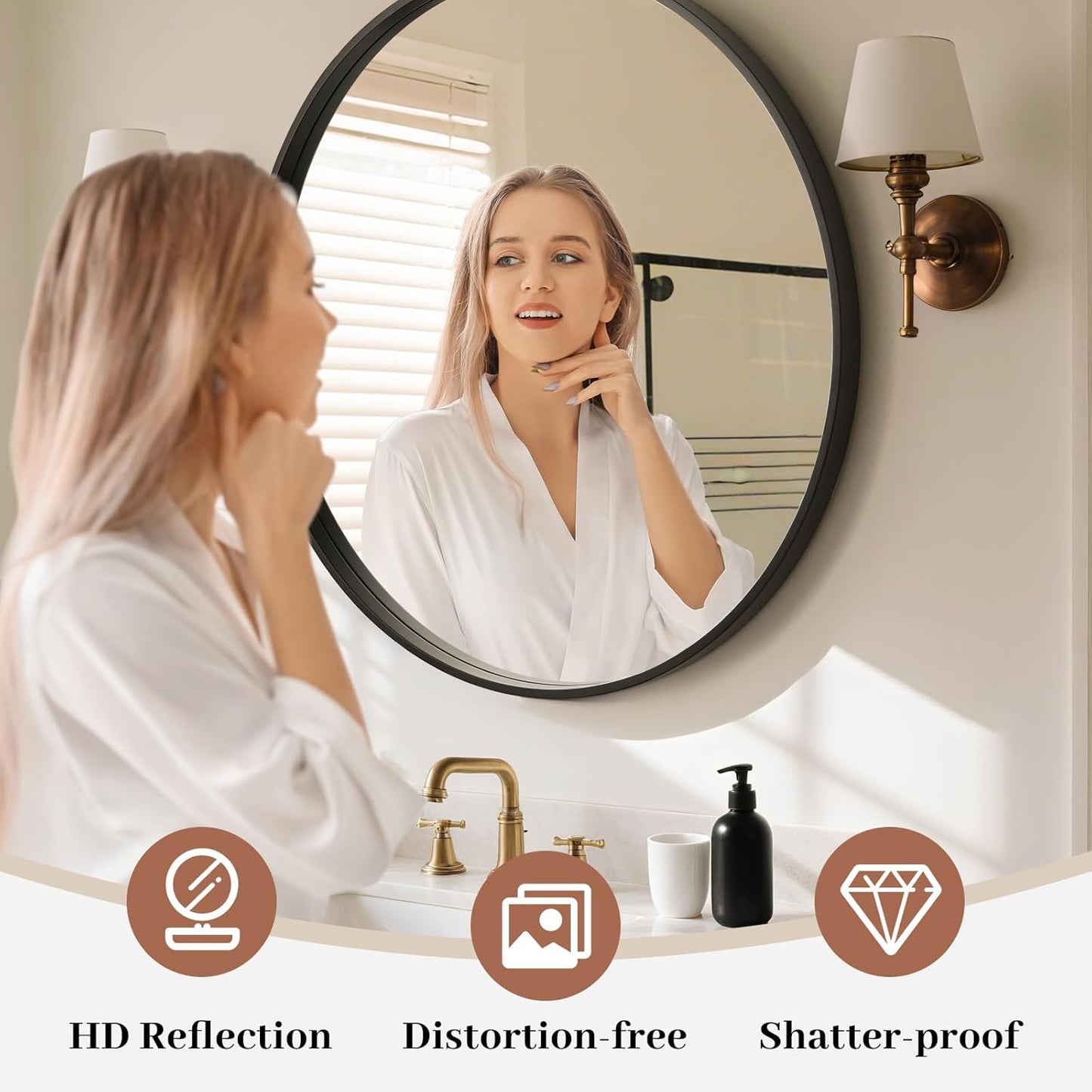 WallBeyond Round Wood Mirror, 32" Round Modern Decoration Large Circle Wall Mirror for Bathroom Living Room Bedroom Entryway, Black