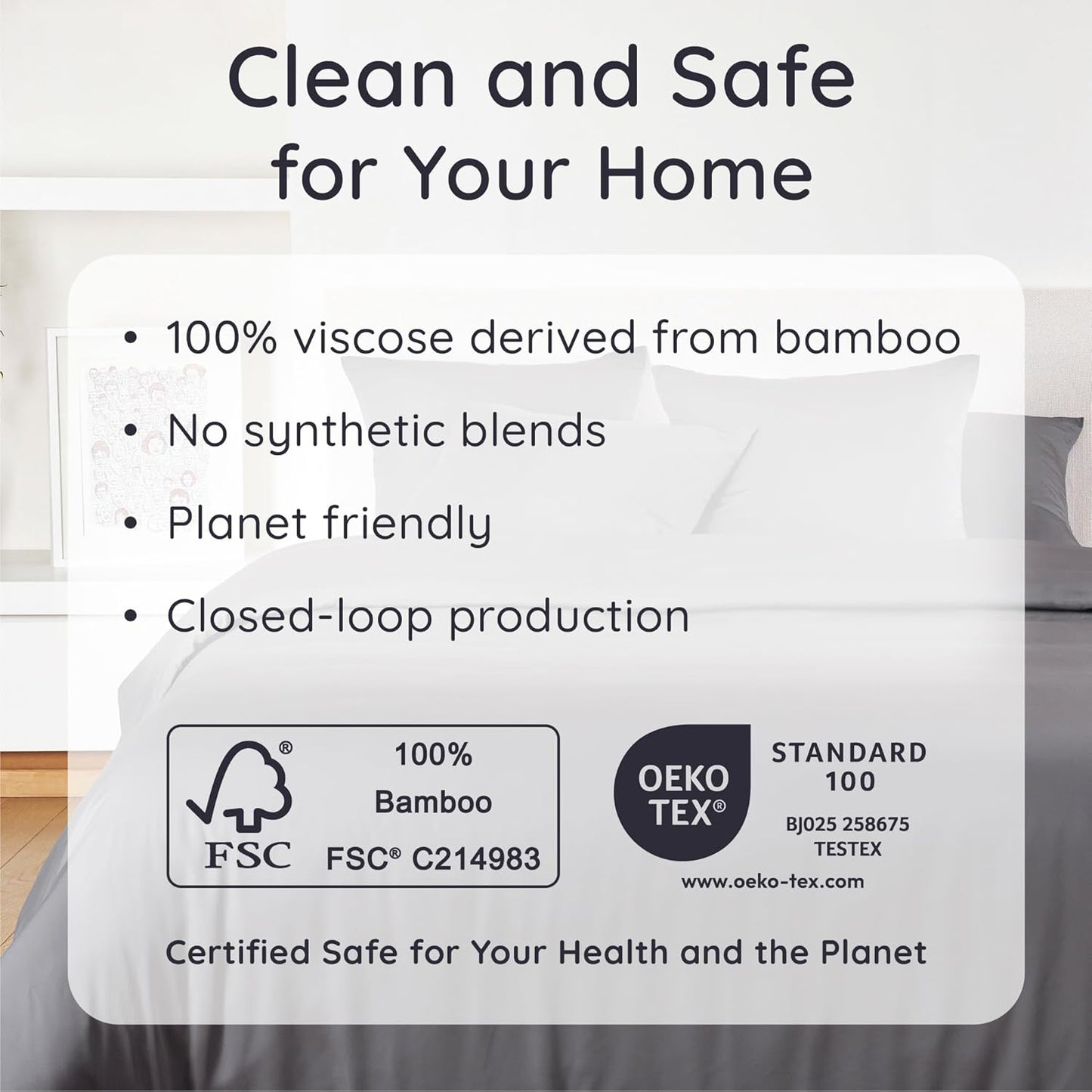 Bambaw 100% Viscose Derived from Bamboo Sheets California King Size Set – 4pcs Cooling Sheets For Night Sweats, Extra Soft Sheet Set, Deep Pocket Fits Up to 16'' With Elastic Corner Straps (Dark Gray)