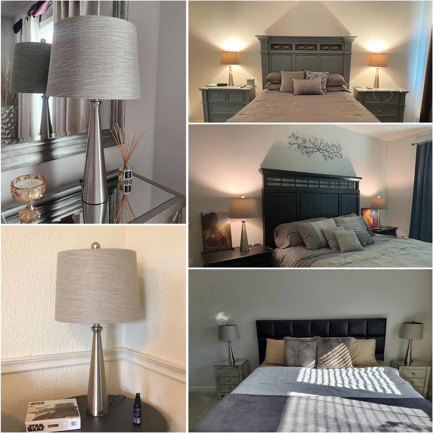 Oneach 25.75" Table Lamps for Living Room Bedroom, Bedside Lamp 3-Way Dimmable Touch Control, Modern Silver Nightstand Light Fabric Shade Vintage Accent Style