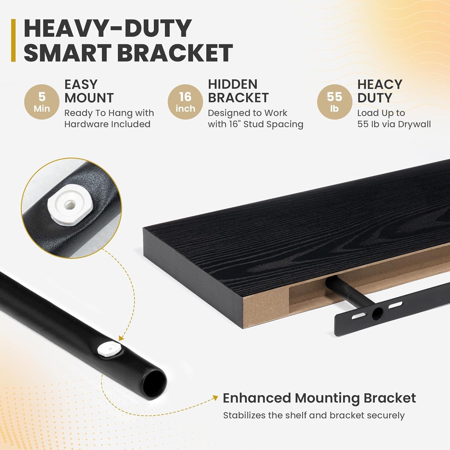 30 Inch Floating Shelves, 9.3" Deep Floating Shelf Wall Mounted, 30" Wall Shelves, Rustic Deep Bookshelf, Large Display Shelves & Storage Shelves for Bedroom, Living Room, Black, Set of 2