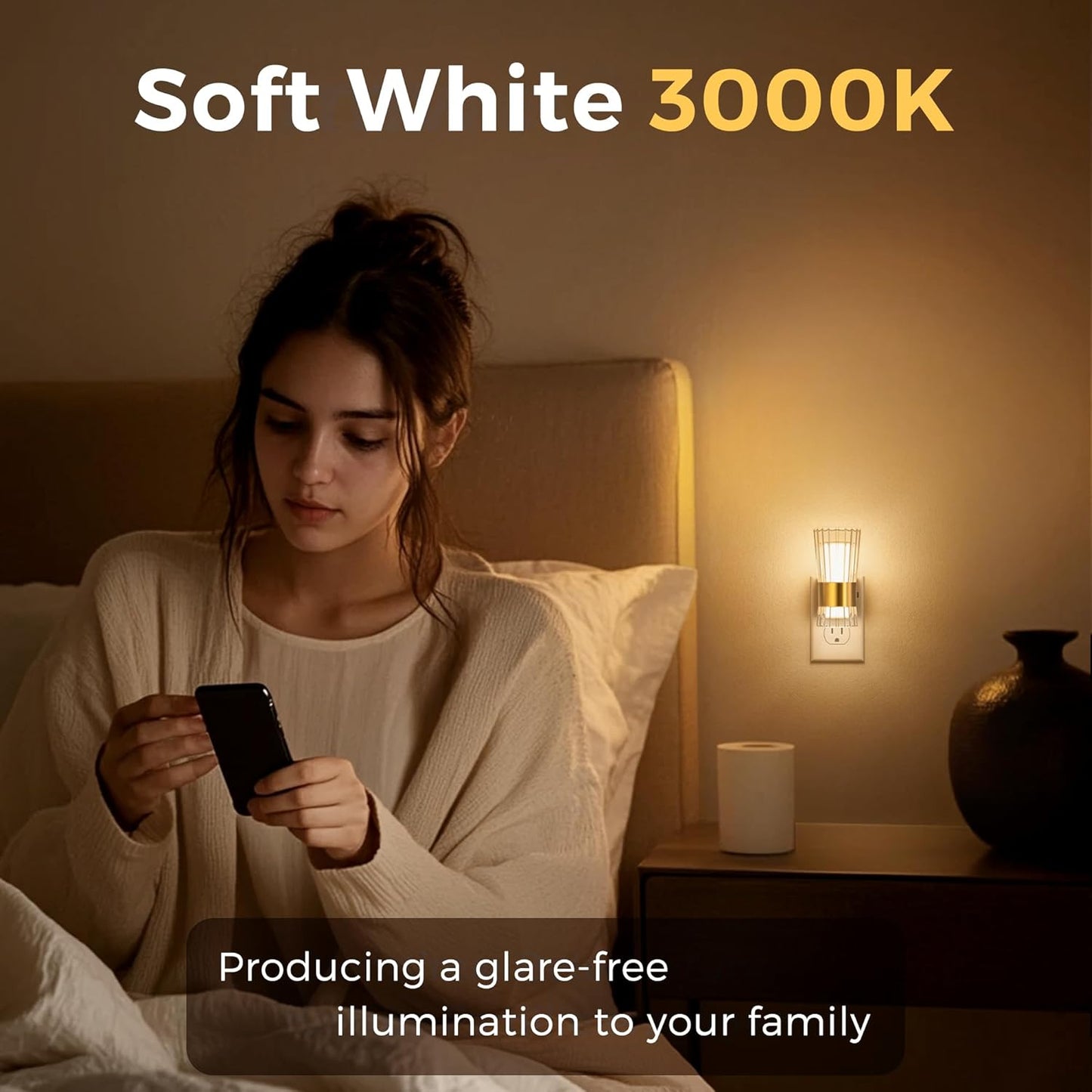 L LOHAS LED Night Light, Night Lights Plug into Wall, 3000K Soft Warm 0-100LM Adjustable Modern Night Lights,Automatic Nightlights Pulg in with Dusk to Dawn Sensor for Rooms Bathroom Hallway Decor