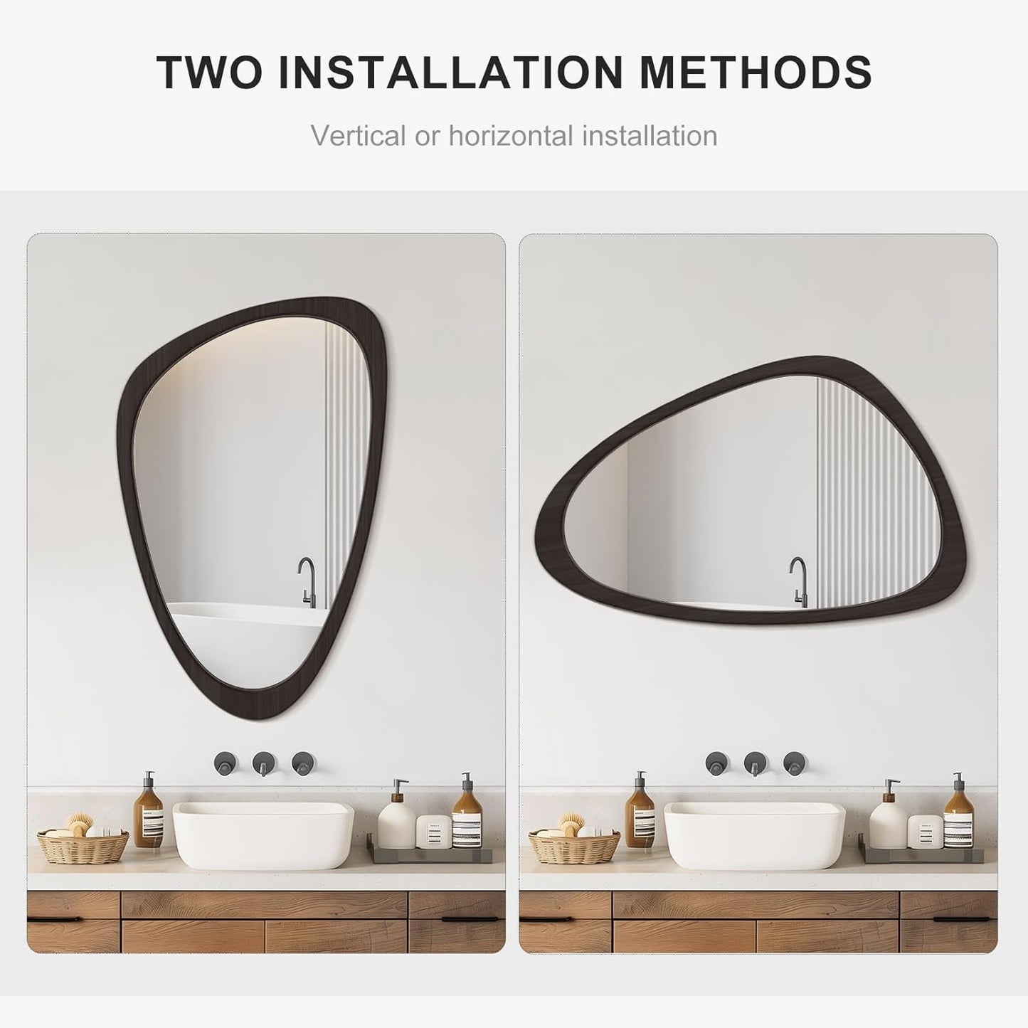 WallBeyond Asymmetrical Mirror, Irregular Wall Mirror, Wall Mirrors Decorative for Bedroom Living Room Entryway Hall, Wood Mirror for mid Century Modern Decor 30" H x 19" W, Black