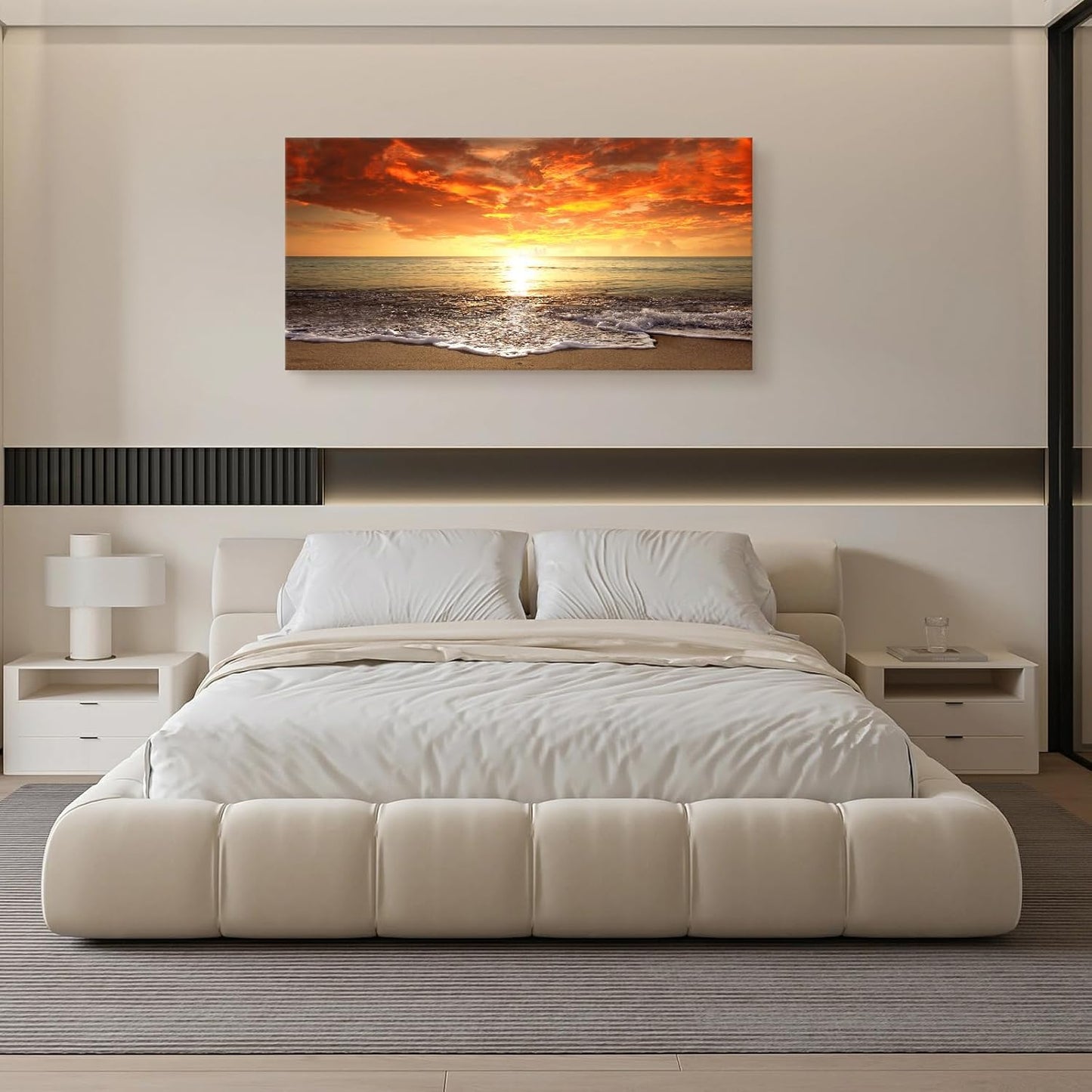 Baisuart-S0198 Canvas Prints Wall Art Sunset Ocean Beach Pictures Photo Paintings for Living Room Bedroom Home Decorations Modern Stretched and Framed Seascape Waves Landscape Giclee Artwork