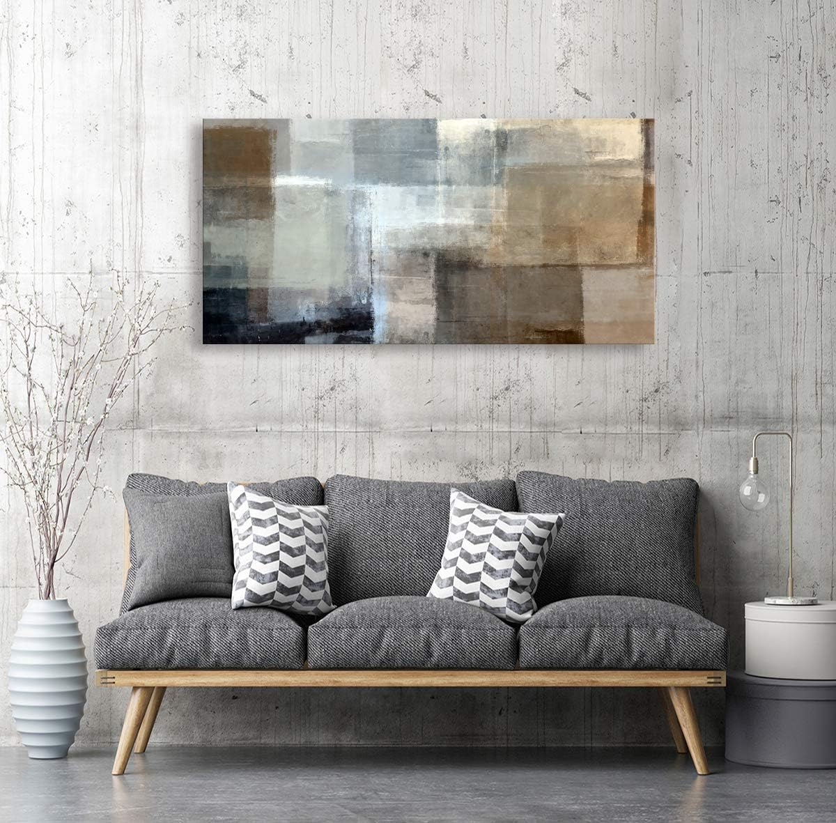 Baisuart Canvas Prints Abstract Wall Art Print Paintings Grey and Brown Stretched Canvas Wooden Framed for Living Room Bedroom and Office Home Decor Artwork 20x40inch
