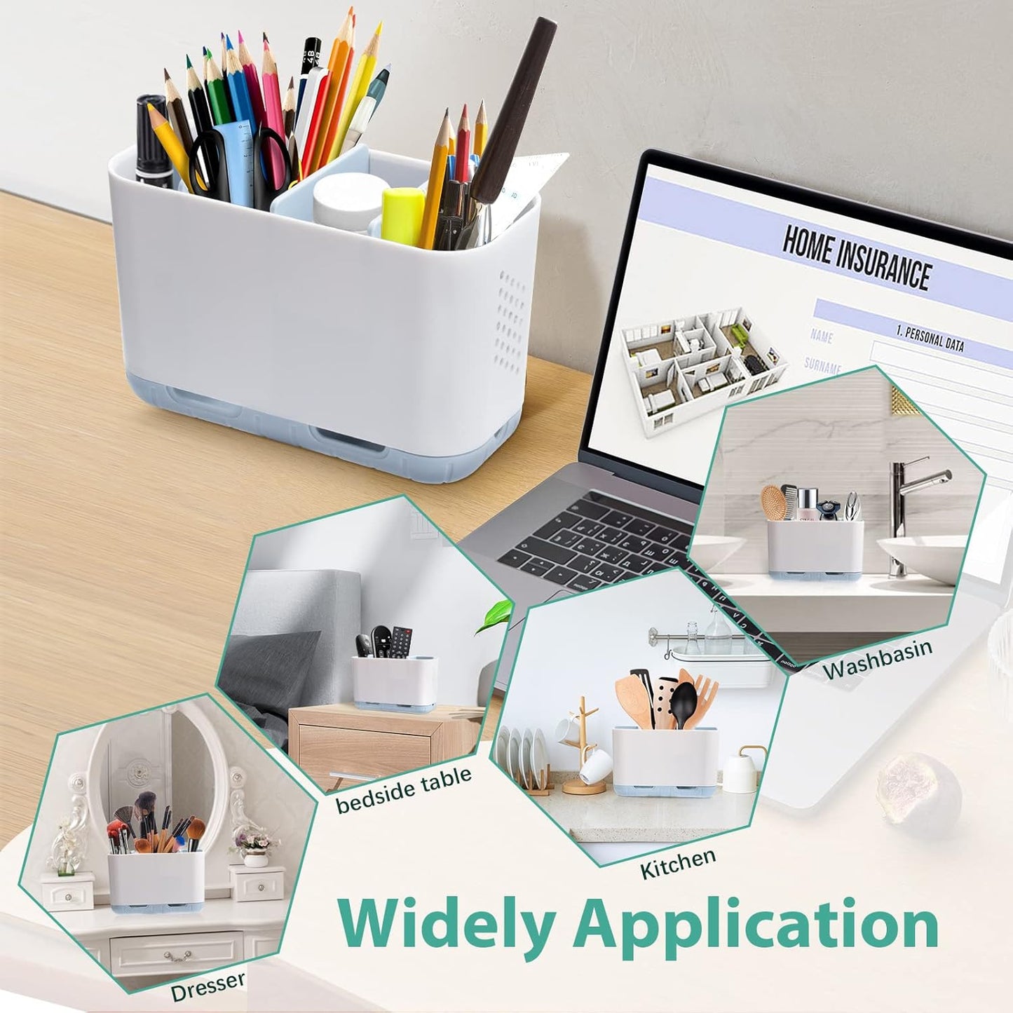 Boperzi Electric Toothbrush Holder for Bathroom Organizer Countertop, Detachable Anti-Slip Blue Toothpaste Storage Caddy 6 Slots White with Drainage Holes for Makeup Brush Razor Stand