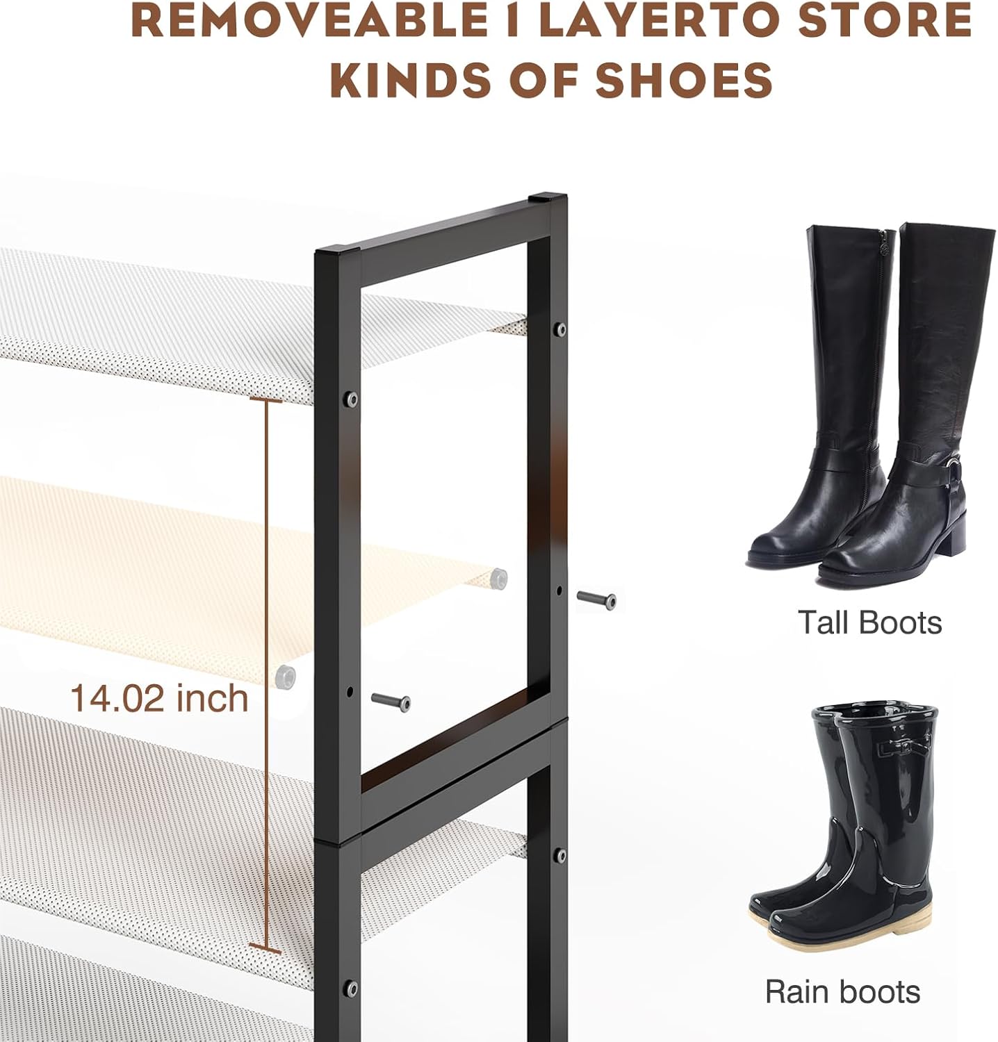 6 Tier Rack with Non-Woven Fabric, Metal Storage Shelf, Easy to Assemble, Sturdy & Durable Shelves for Shoes, Closet, Entryway, Bedroom, Floor