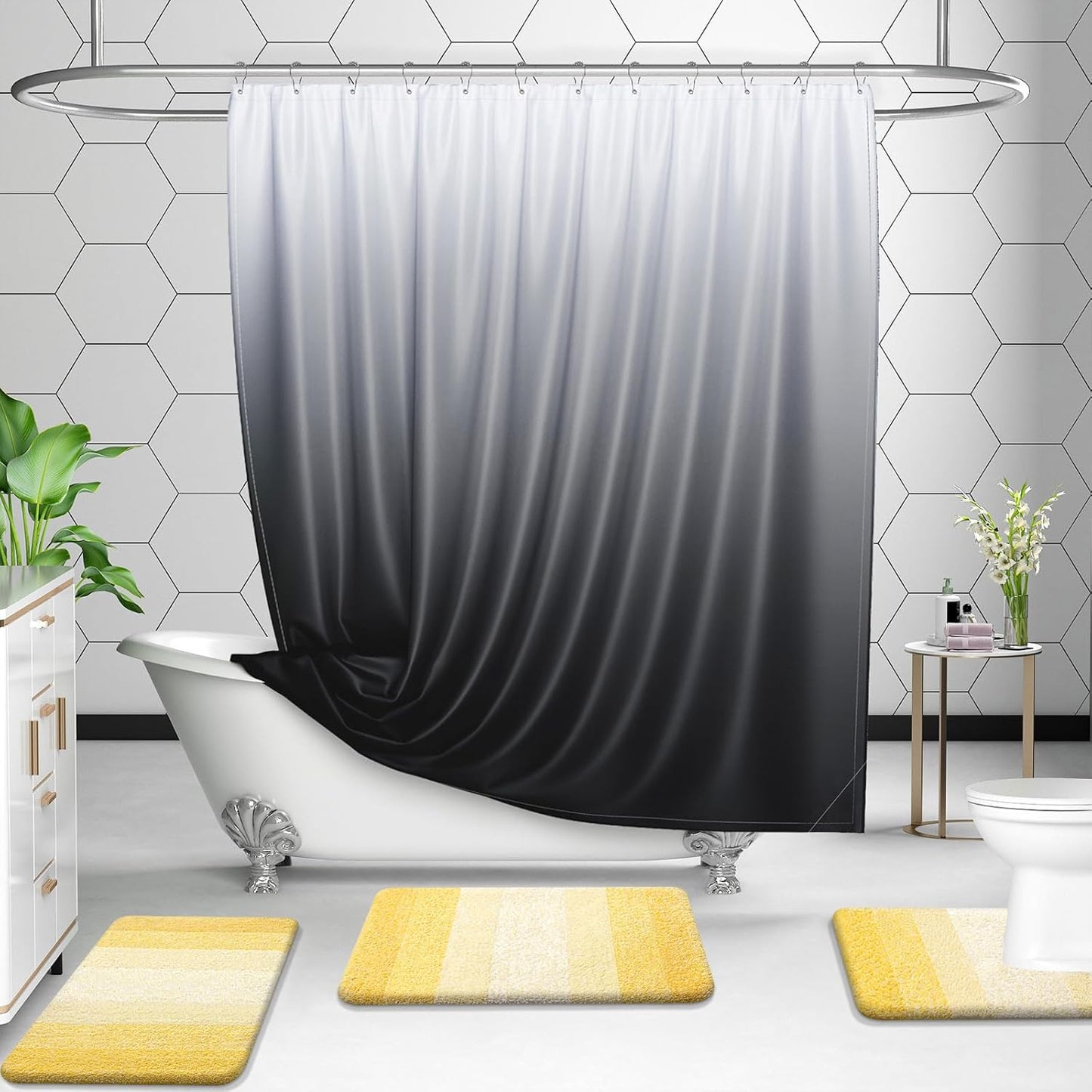 OLANLY Bathroom Rug Set 2 Piece, Soft Absorbent Microfiber Bath Rug Set, Non-Slip, Machine Wash Dry, Plush Shaggy Bath Mats for Bathroom (47"x20"+24"x16", Yellow)