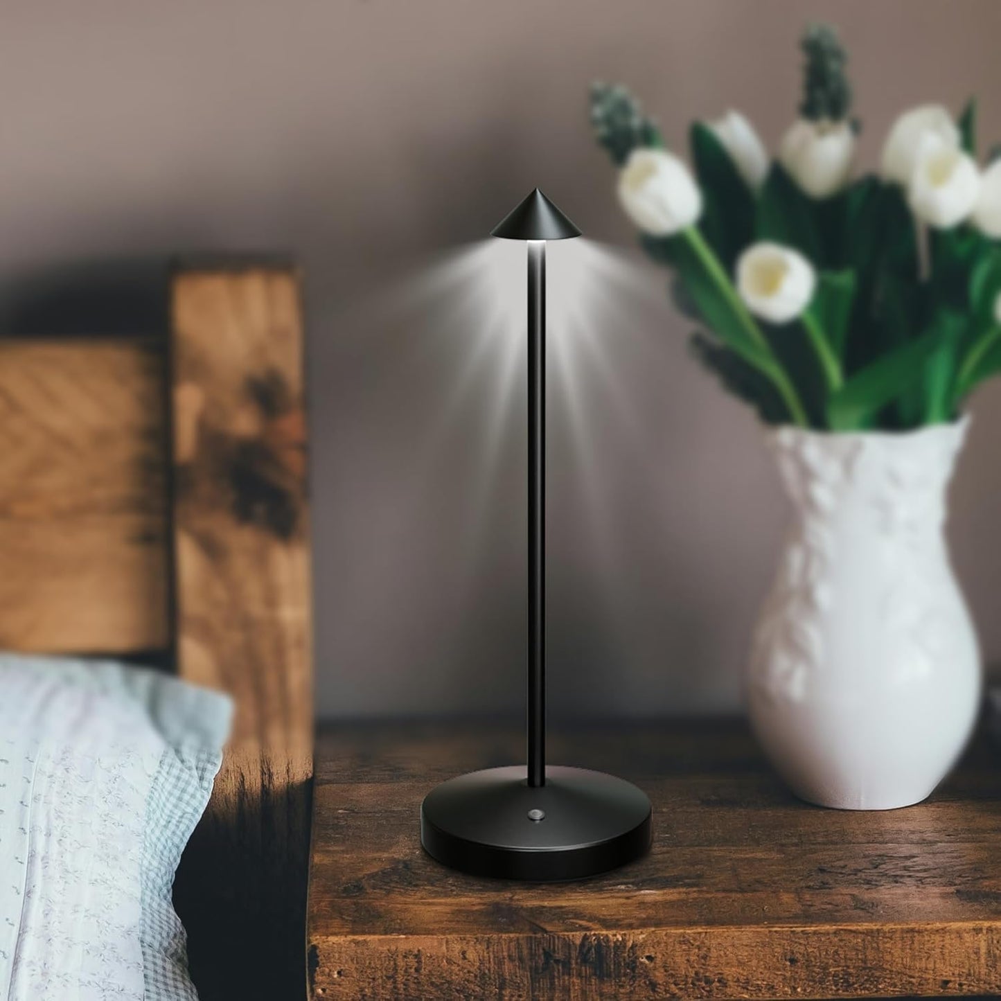 2Pack Cordless Table Lamp, Rechargeable Battery Operated Lamp 4000mAh with 3 Color Light Stepless Dimming Portable LED Desk Touch Table Lamp for Restaurant Nightstand Bedroom Living Room Black