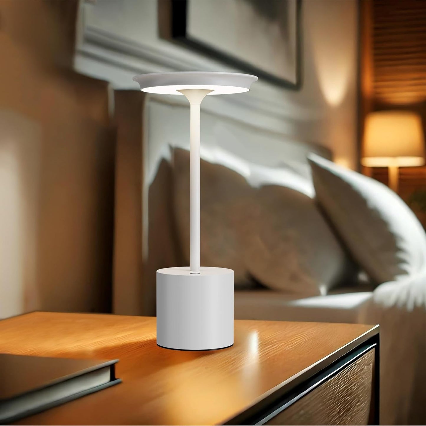 Cordless Table Lamp, Portable Rechargeable 6000mAh Outdoor Table Lamp, 3 Color Stepless Dimming Battery Powered Lamp, LED Table Light for Dinner/Bedroom/Restaurant/Outdoor (White)