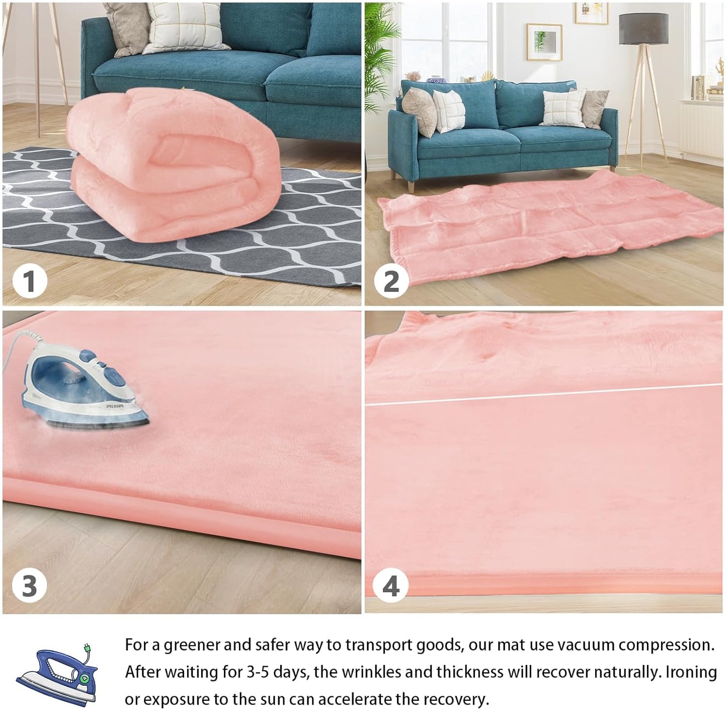 Baby Play Mat for Floor Tummy Time Mat Nursery Rug Muscle Area Rug Playroom Rug Tatami 74 * 50" Memory Foam 1.3" Thick Crawling For Babies,Toddlers, Infants, Kids,Floor(Pink)