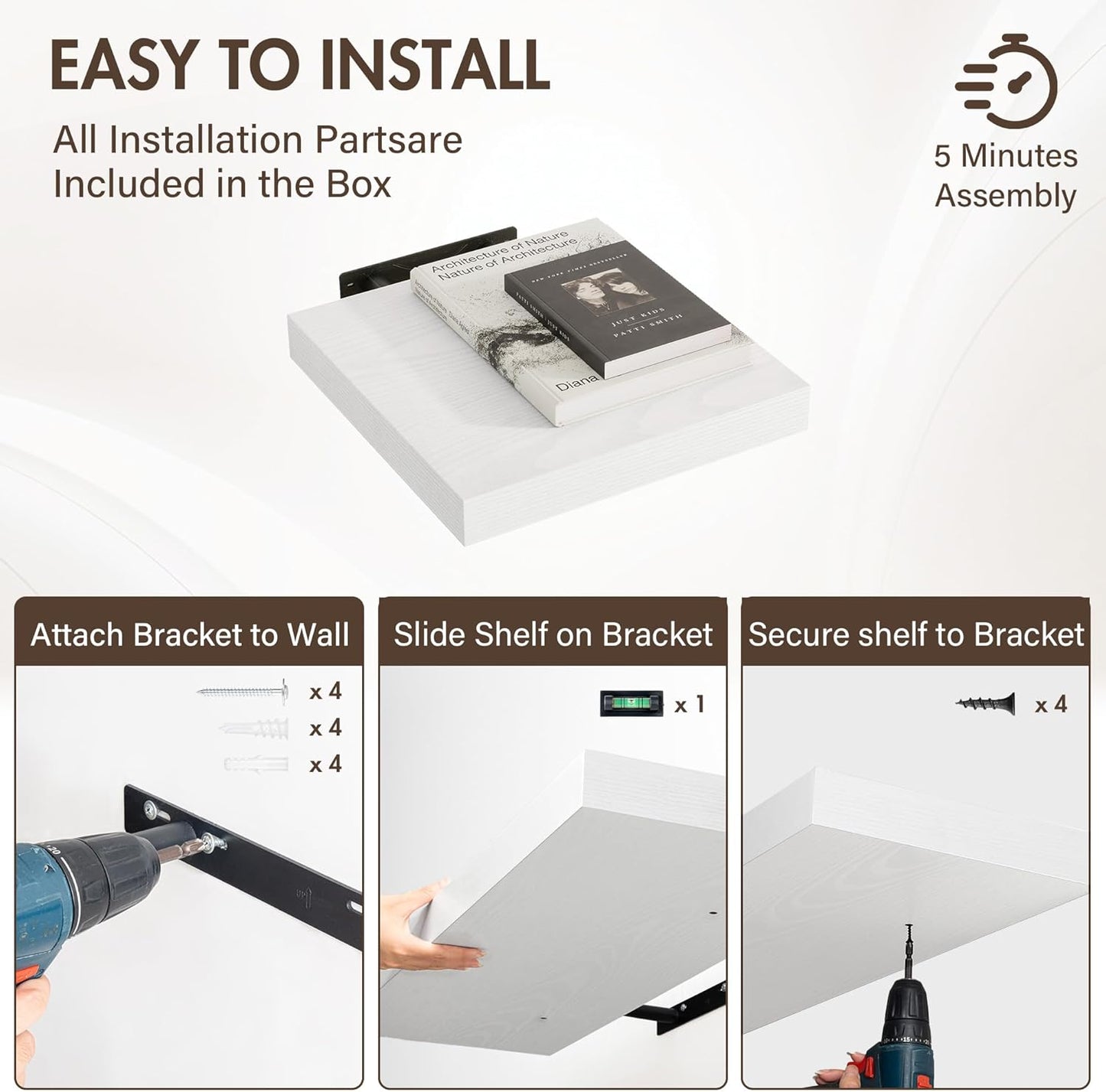 12 Inch Floating Shelves, 12" Deep Floating Shelf Wall Mounted, 12" Wall Shelves, Rustic Deep Bookshelf, Extra Deeper Display Shelves & Storage Shelves for Bedroom, Living Room, Set of 3