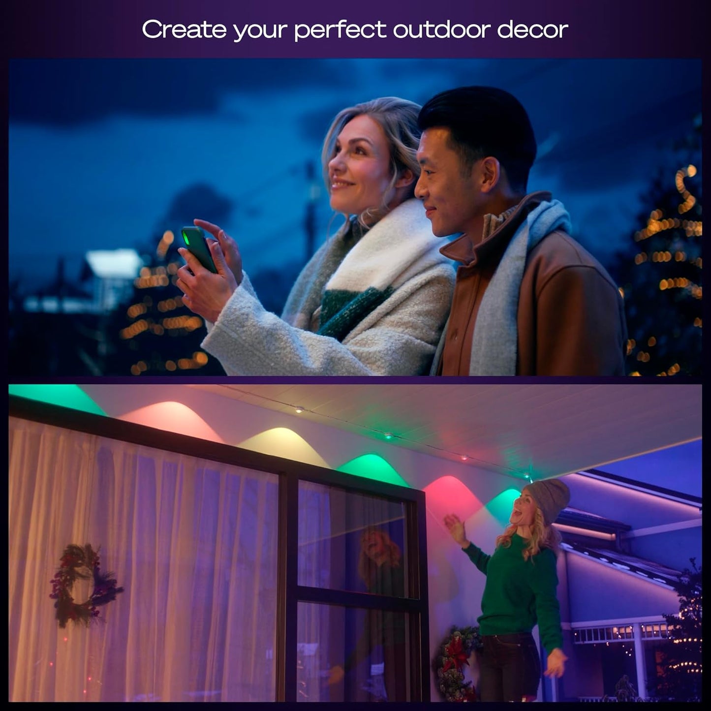 Philips Hue Festavia 150ft Permanent Outdoor String Lights, 80 Dimmable Lights, 55 Lumens Each, Weatherproof, Water-Resistant, Black Wire, Color Ambience, Bridge Required