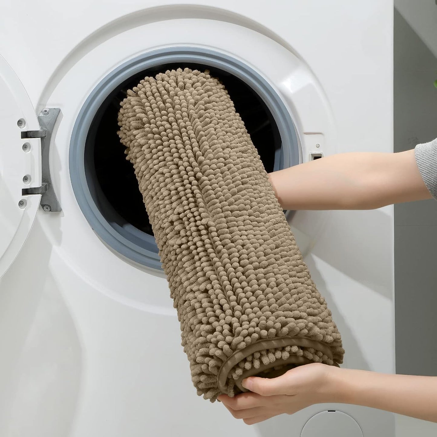 HOMEIDEAS 3 Pieces Bathroom Rugs, Ultra Soft Non Slip Absorbent Chenille Toilet Bath Mat Set (Taupe,17"x24"+20"x32"+U Shape 20"x24")