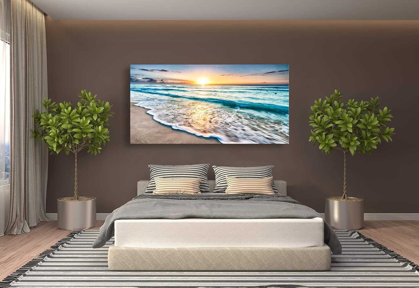 Baisuart S02275 Canvas Prints Wall Art Beach Sunset Ocean Waves Nature Pictures Stretched Pictures to Photo Paintings on Canvas for Home Office Decorations Wall Décor XXLarge 30x60inch