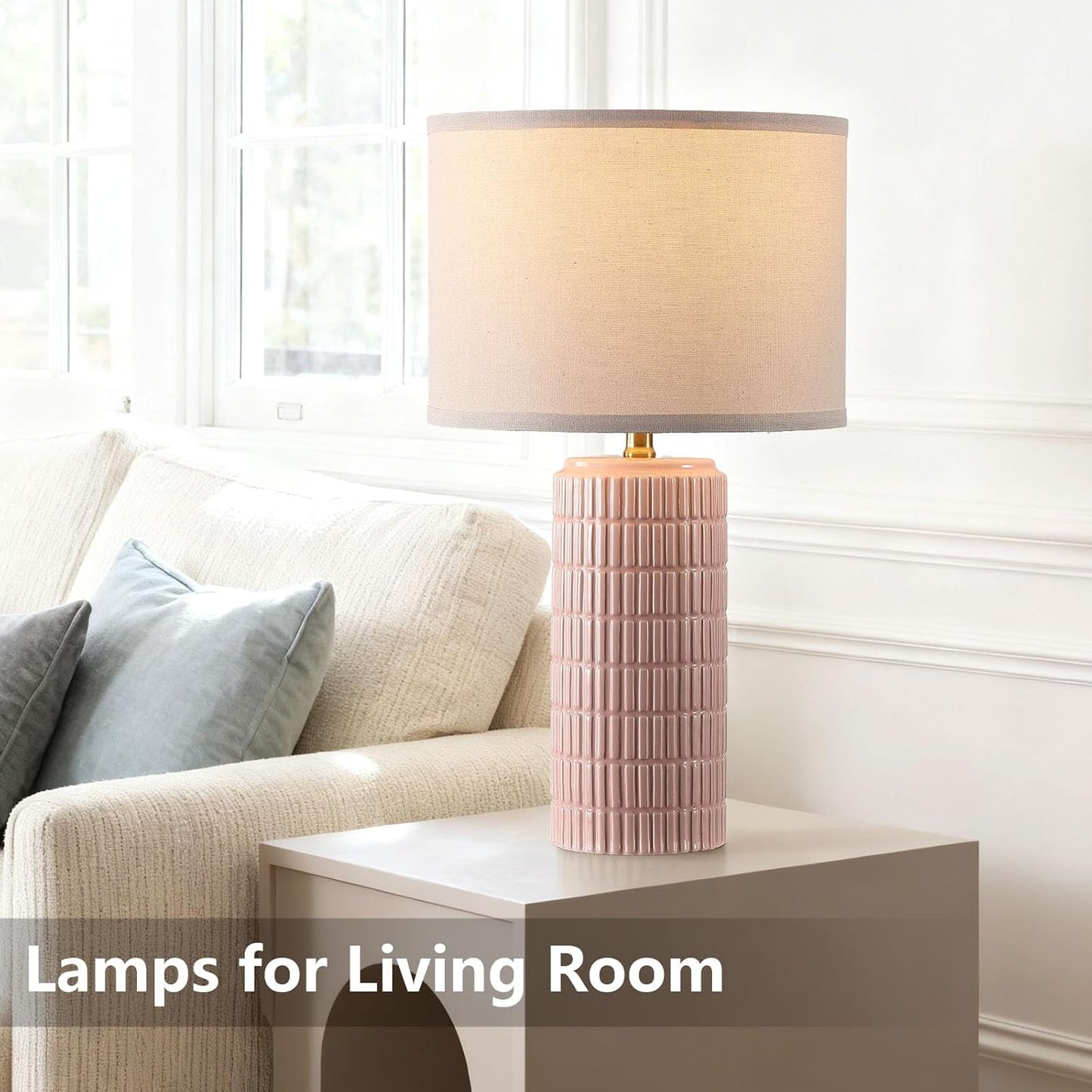 Modern Ceramic Table Lamp Set of 2, Bedside Lamp for Bedroom Decor, Nightstand Lamp with 3 Color Temperatures, Desk Light for Living Room Dorm Office, White