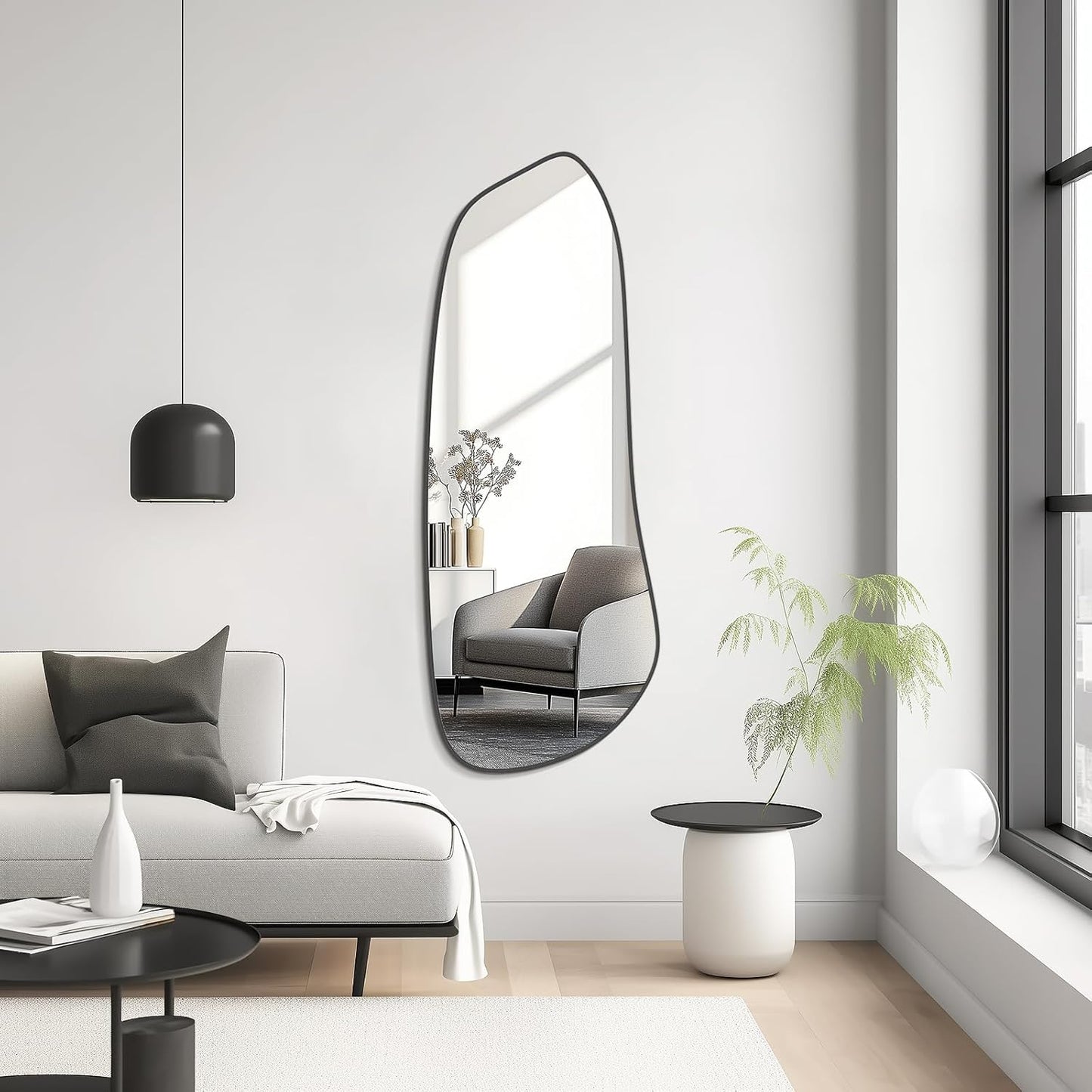 WallBeyond Irregular Wall Mirror, Asymmetrical Mirror Wall Mounted with Black Framed for Living Room, Bathroom, Bedroom, Entryway Wall Decor, 46"×18", Black