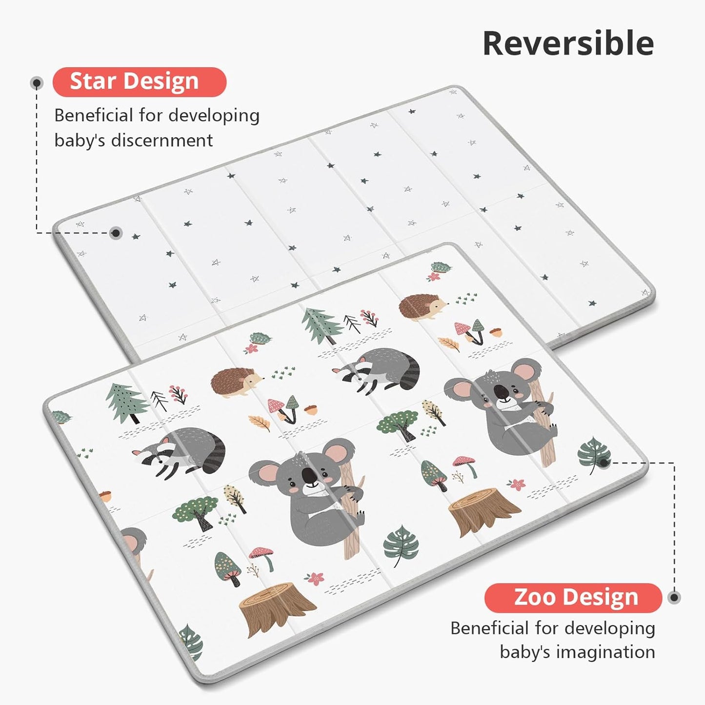 Baby Play Mat, PIGLOG Extra Large Foldable Play Mat for Babies and Toddlers, Infants, Upgraded Tear Proof Baby Crawling Mat, Reversible Waterproof Portable Playmat for Indoor Outdoor 71" x 79", Koala